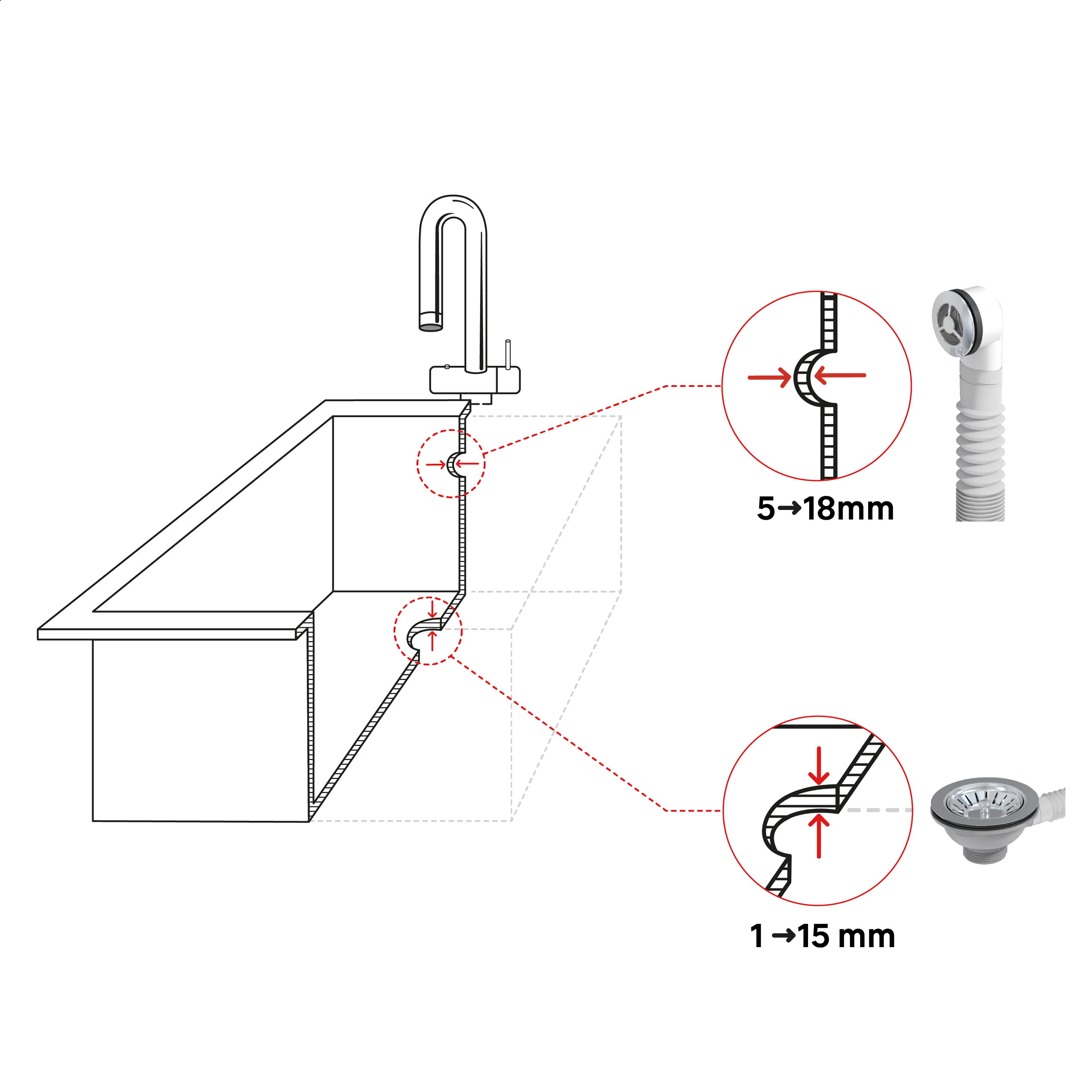Bonde clic-clac / avec trop-plein pour évier recyclé, gris, Diam.114 mm, EQUATIO - 7