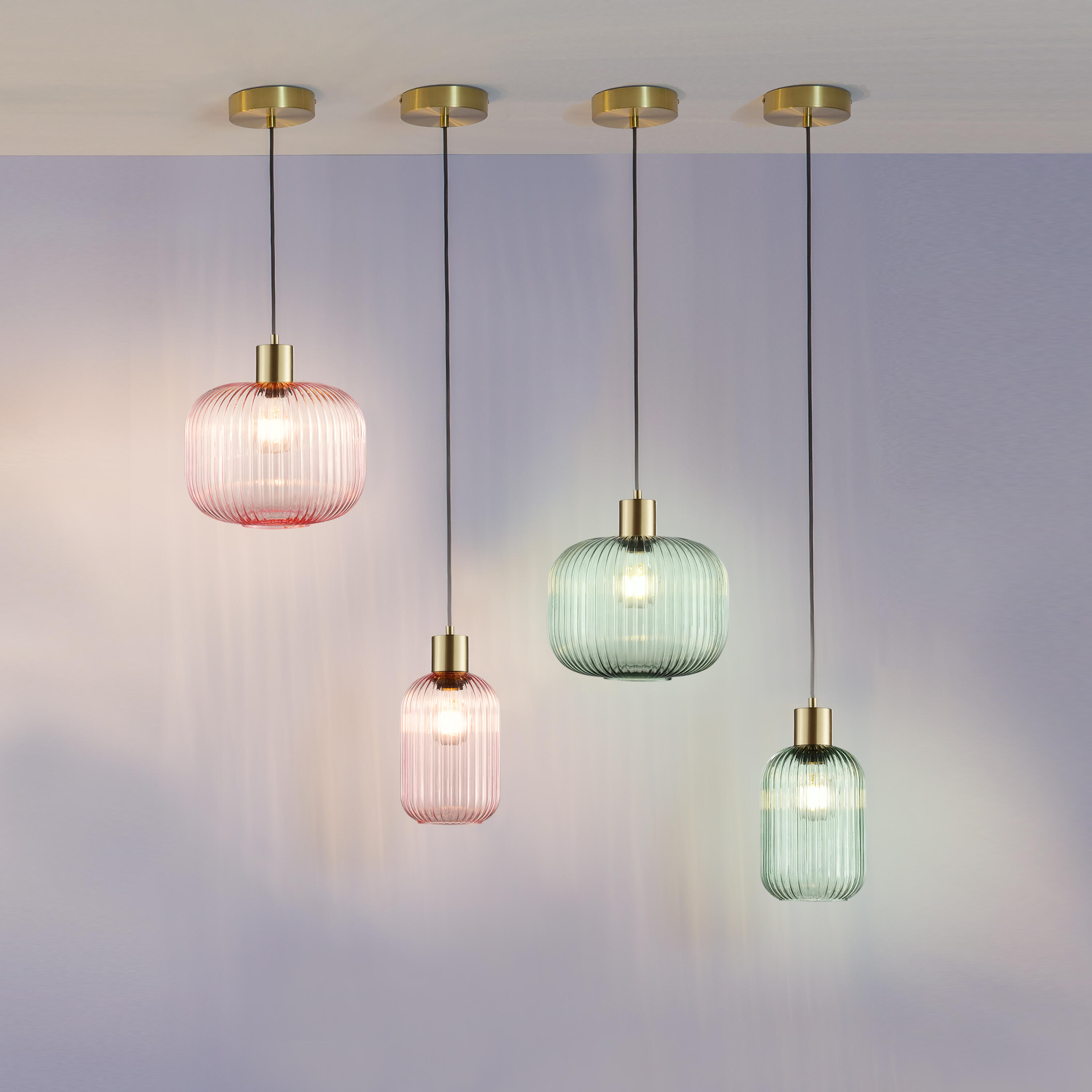Lampadario Glamour Dipsy ottone paralume rosa E27 Ø14cm INSPIRE - 14