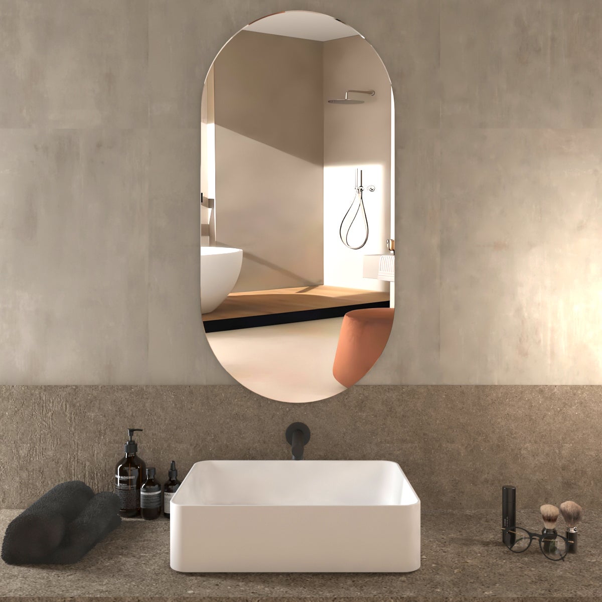 Specchio ovale in pvc acciaio 50 x 100 cm - 2