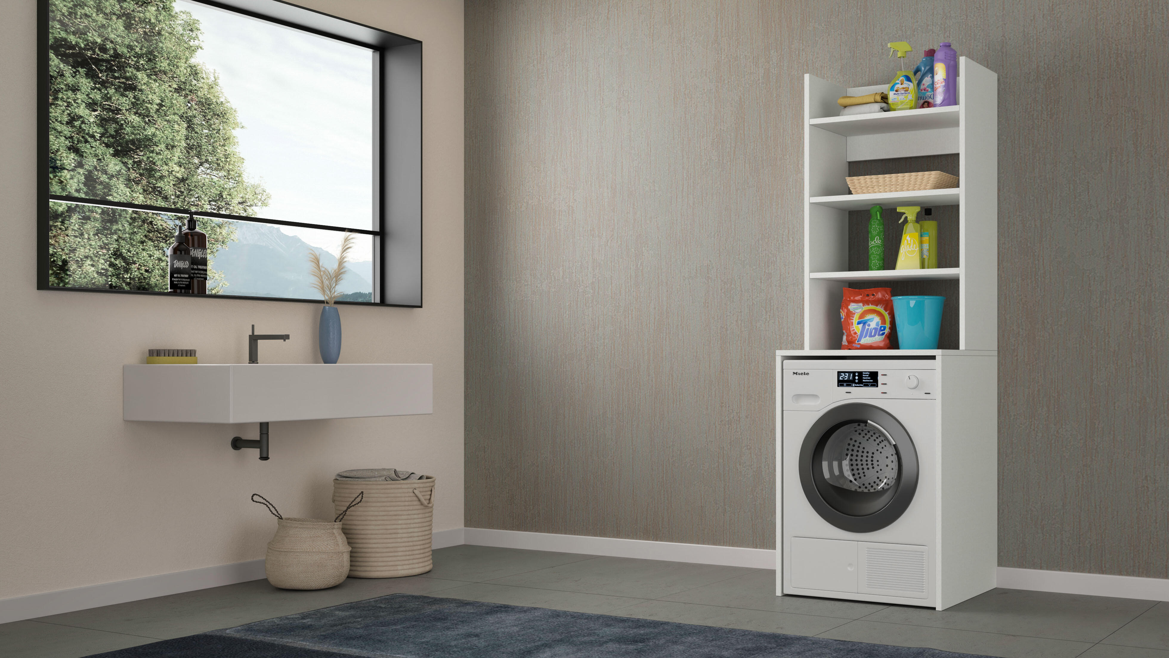 Mobile lavanderia Laundry EL126 in truciolare bianco P 58 x L 65 x H 195 cm - 9