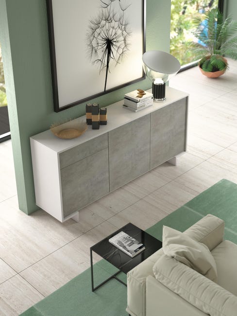 Mobile Madia Frame L 170 x H 78 x P 42 cm bianco e grigio cemento