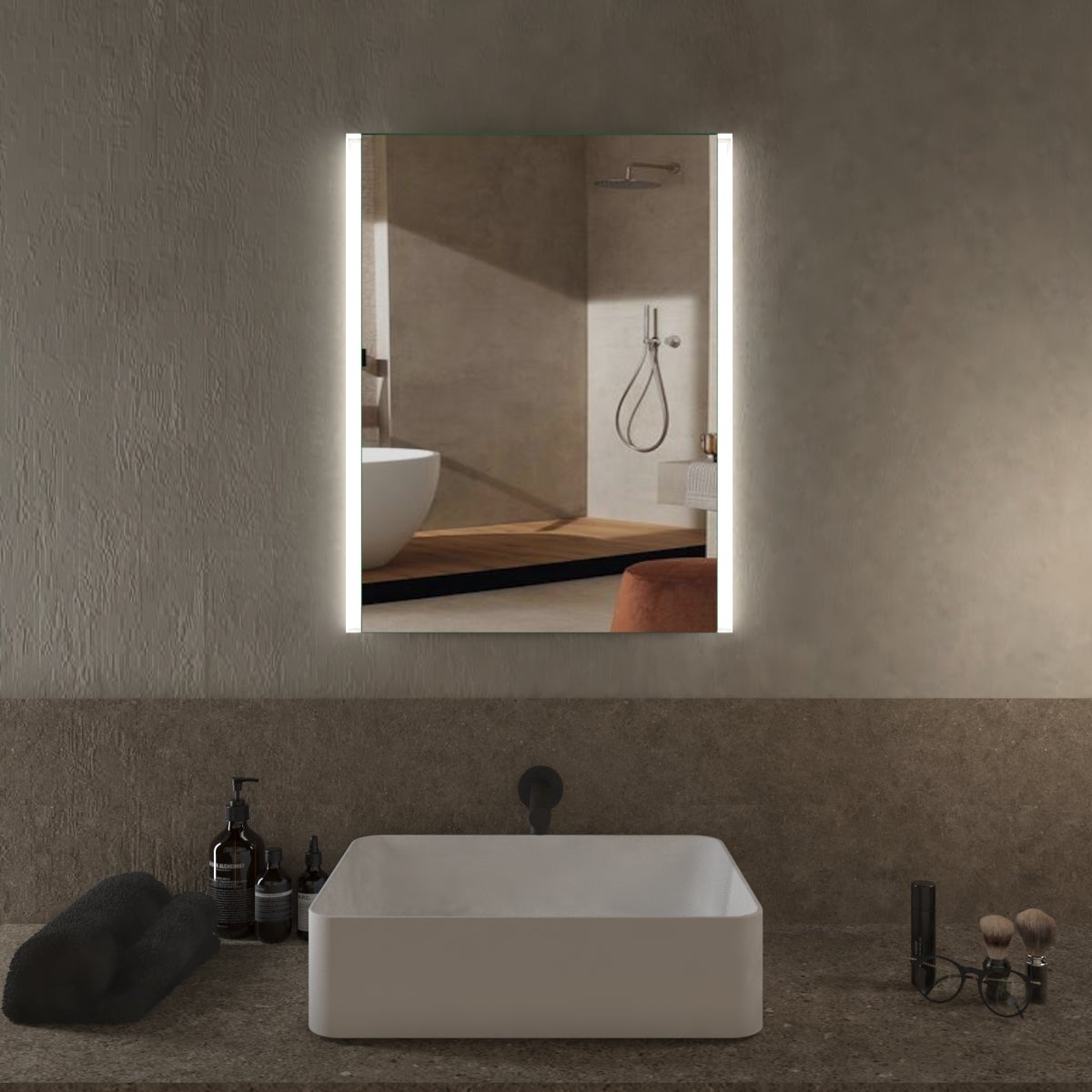 Specchio Bagno Con Luce Giza 140x50 Cm - Anti Nebbia, Retroilluminazione LED E Funzioni Smart - 2
