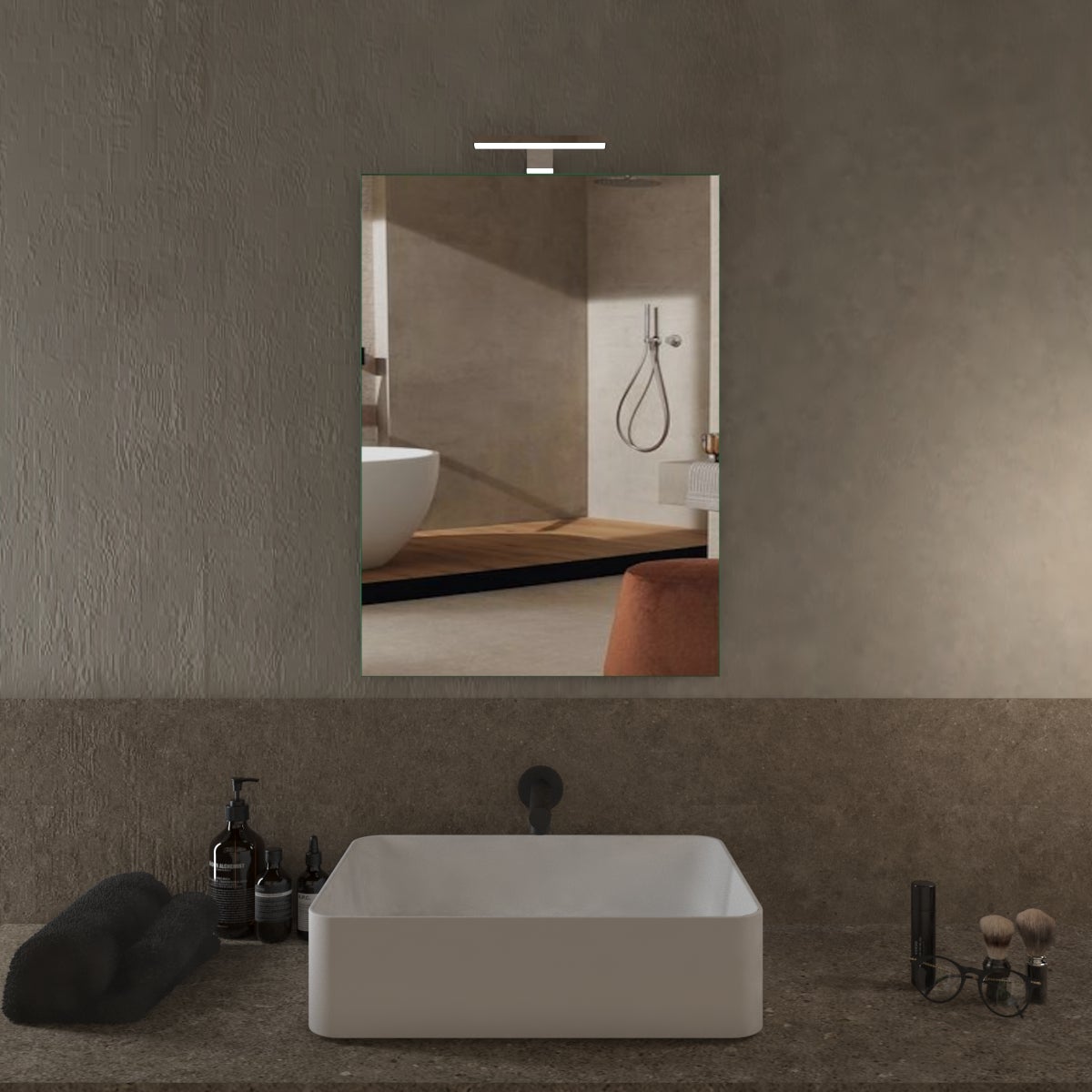 Specchio con illuminazione integrata completo di faretto bagno rettangolare L 50 x H 70 x P 2.5 cm - 2