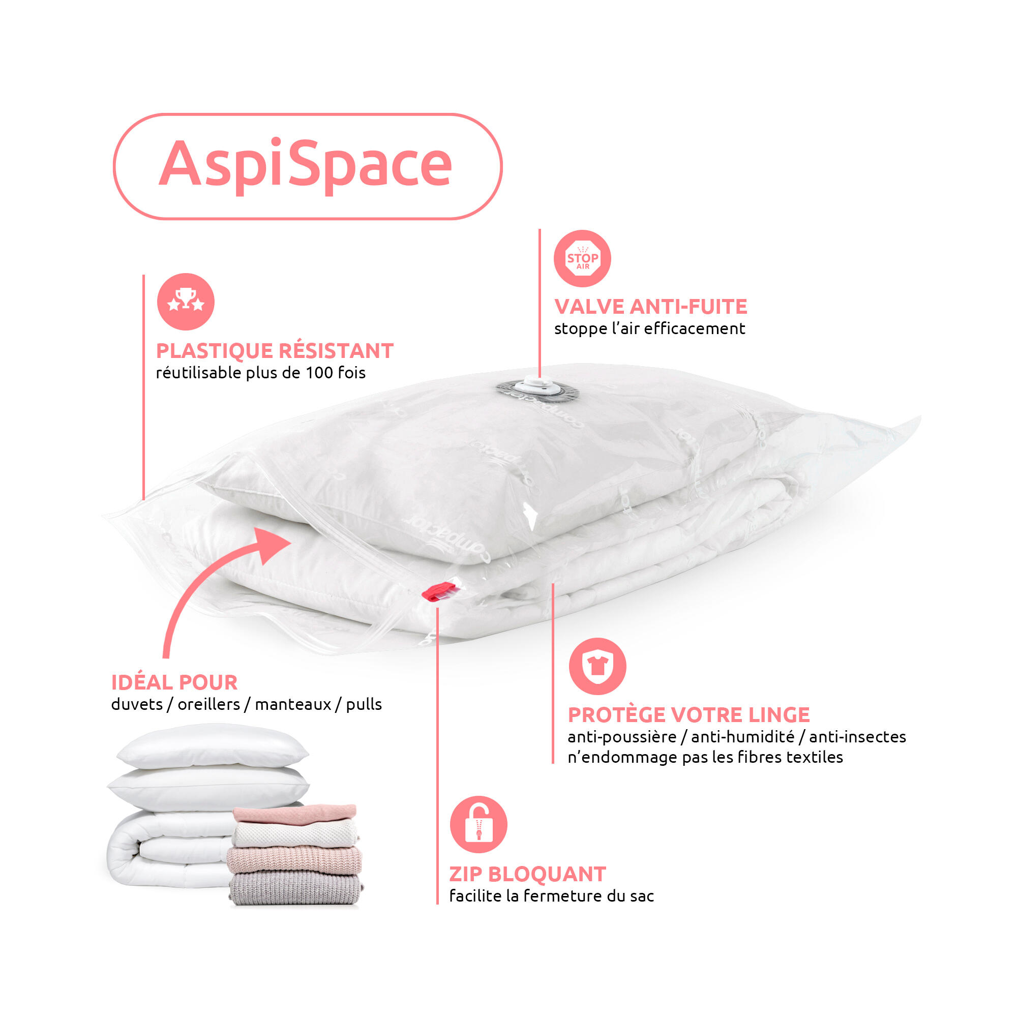 Lot 5 sacs sous vide Aspispace M 90x55cm Compactor - 2