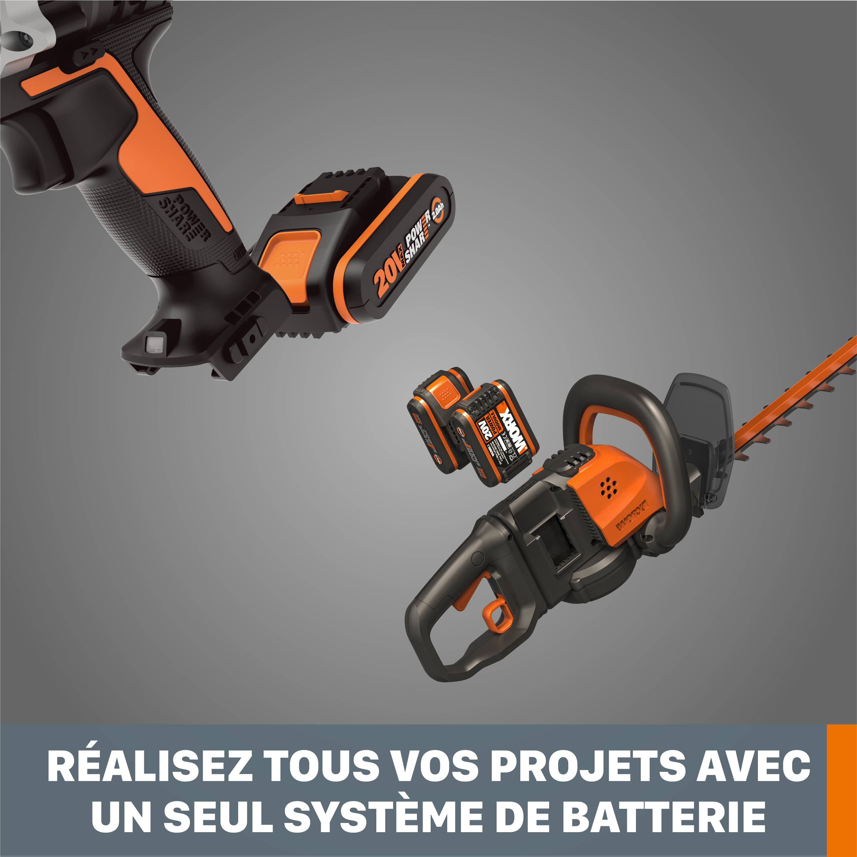 Lot Batterie Powershare 20V, 4Ah + Chargeur WORX - WA3604 (pour outils Worx 20V) - 5