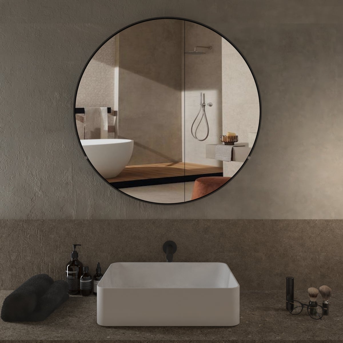Specchio contenitore nero, 2 ante apertura da sinistra P 17 x L 80 x H 80 cm - 3