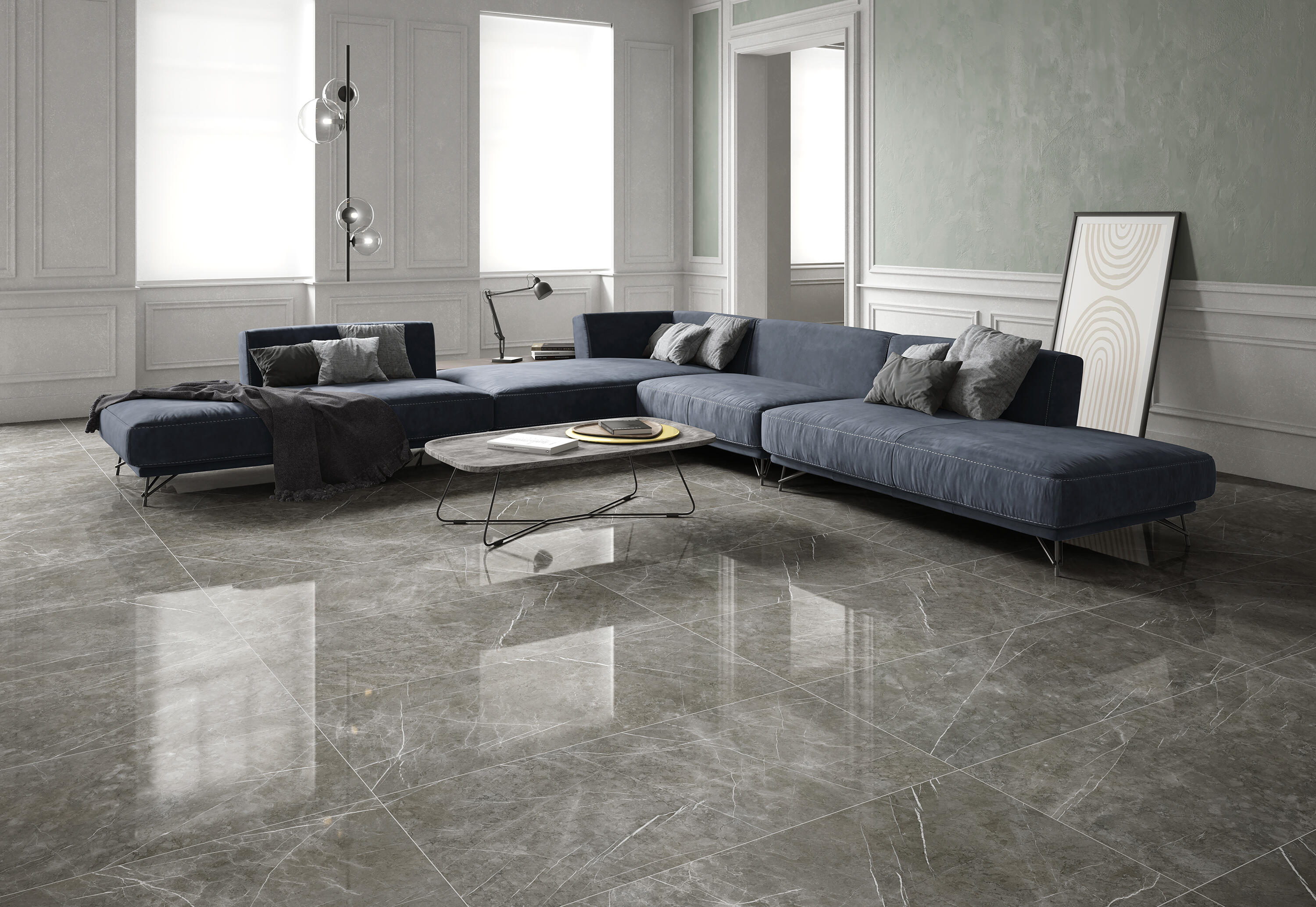 Suelo/azulejo porcelánico aran efecto mármol gris oscuro pulido 60x120 cm