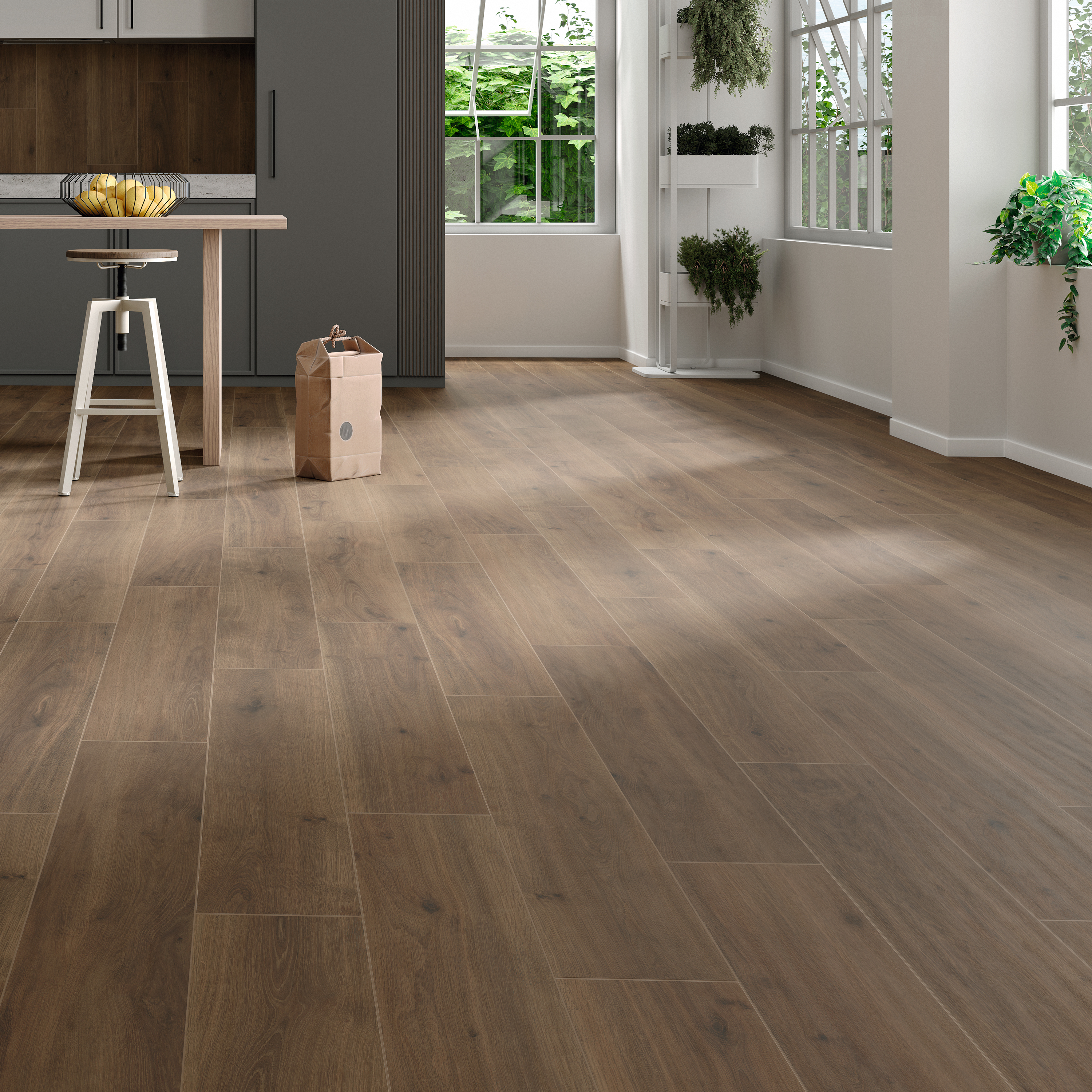Suelo porcelánico nivala efecto madera nogal 120x23.3 cm c1