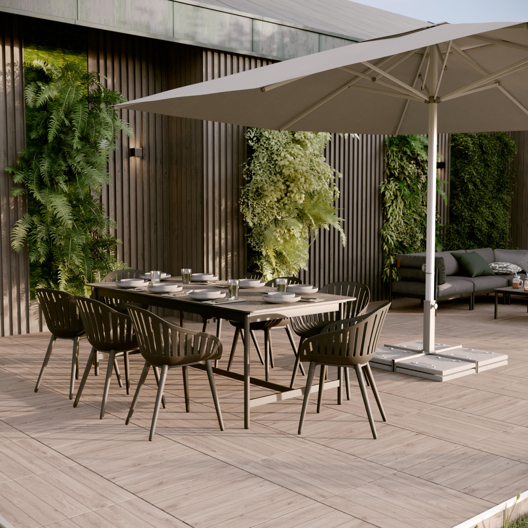 Mesa para jardim retangular para 6 pessoas 200x100 cm preto Naterial Idunn - 5