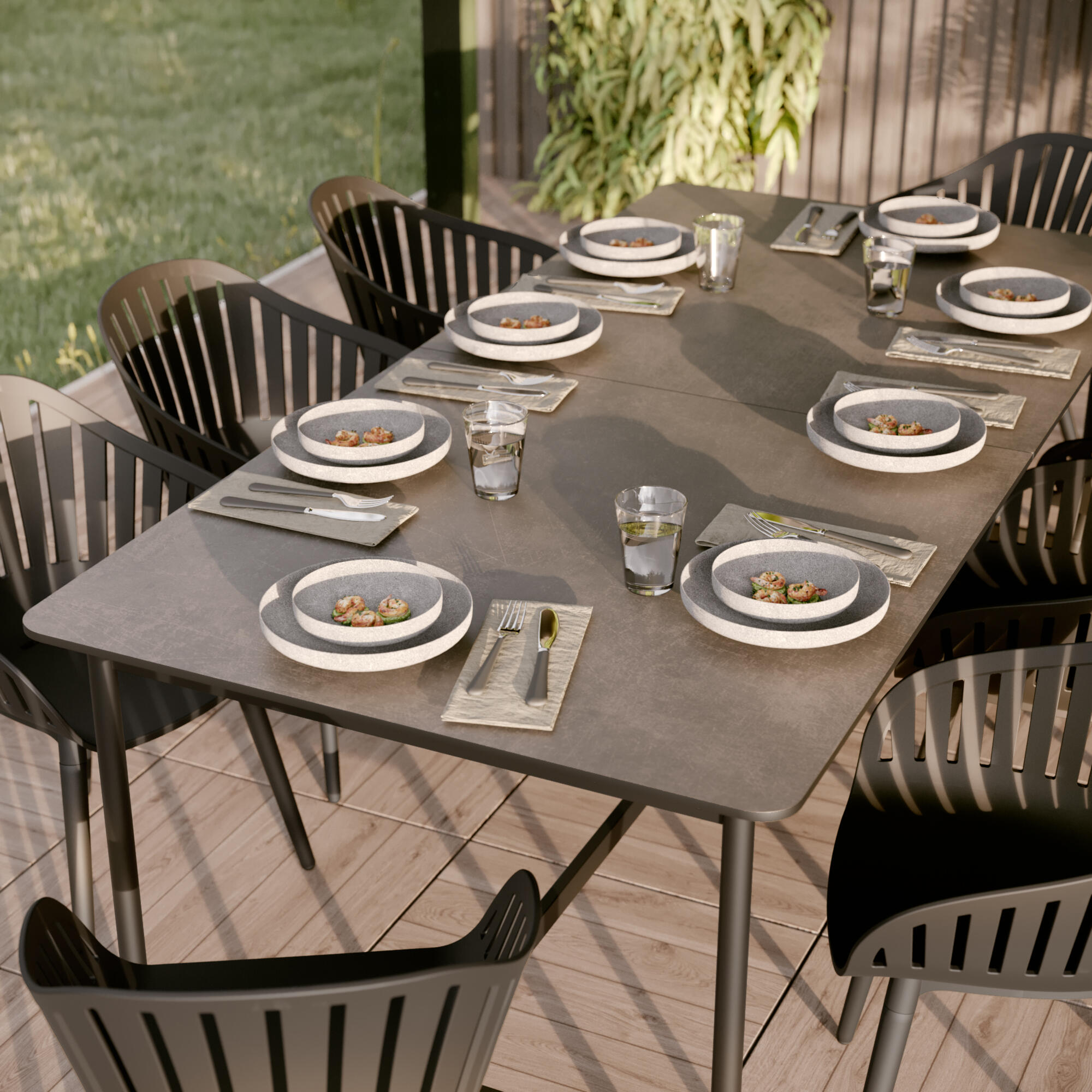 Mesa para jardim retangular para 6 pessoas 200x100 cm preto Naterial Idunn - 7