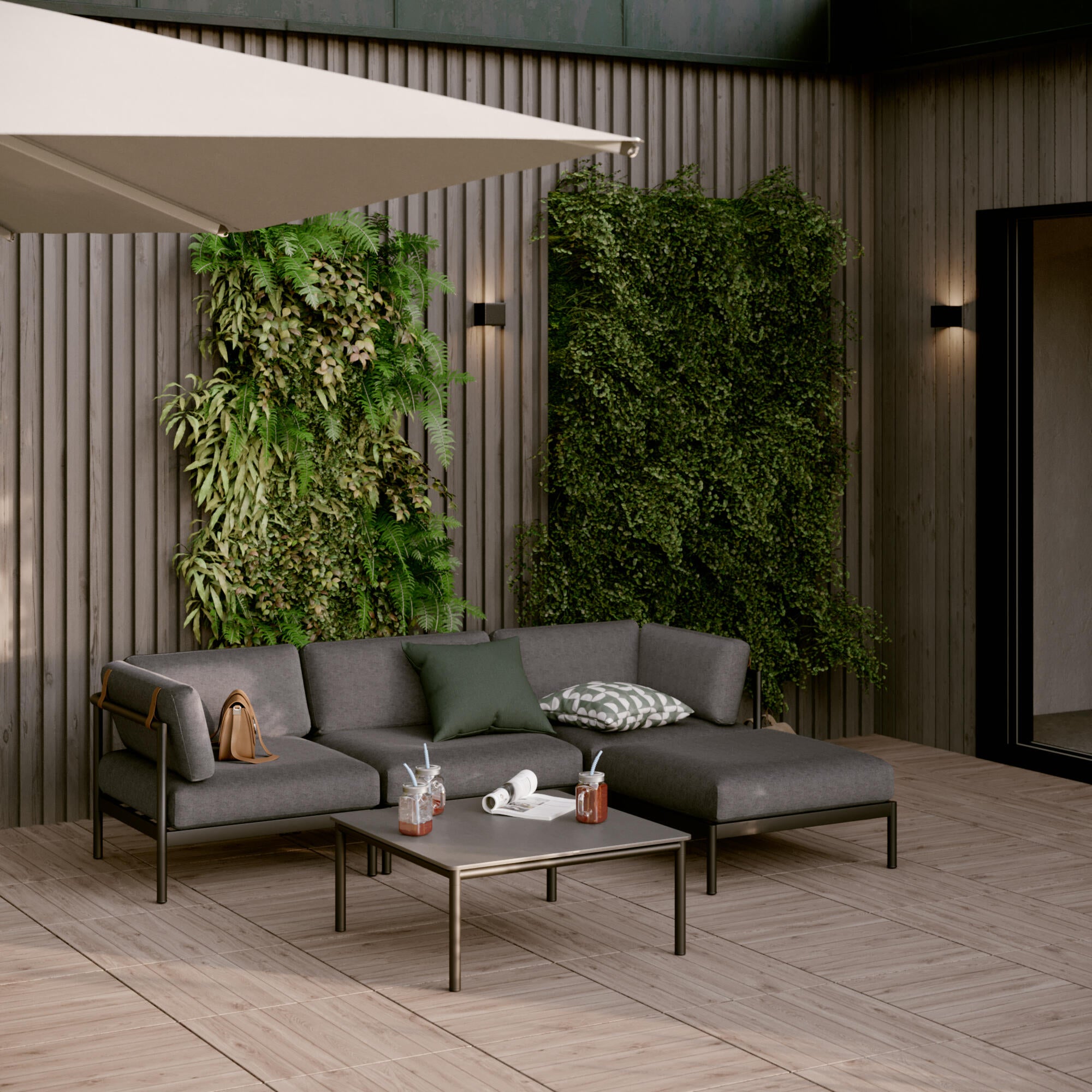 Módulo sofá de jardim com almofada preto Idunn Naterial - 11