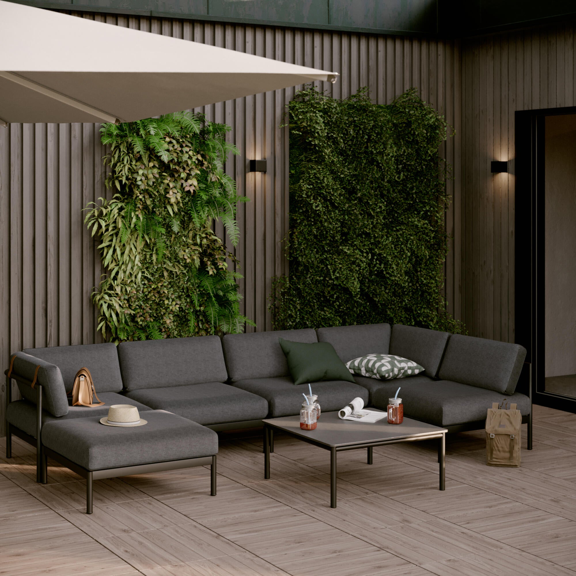 Módulo sofá de jardim com almofada preto Idunn Naterial - 5