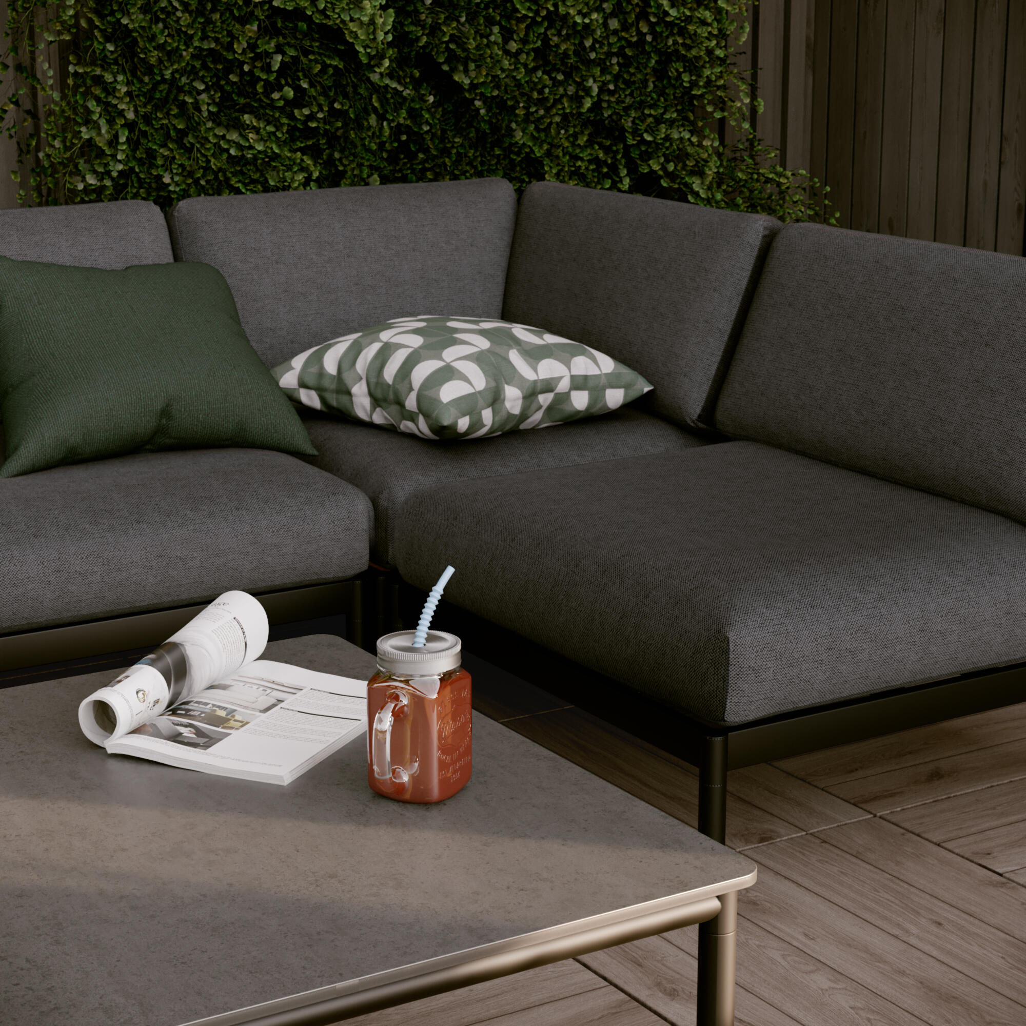 Módulo sofá de jardim com almofada preto Idunn Naterial - 7