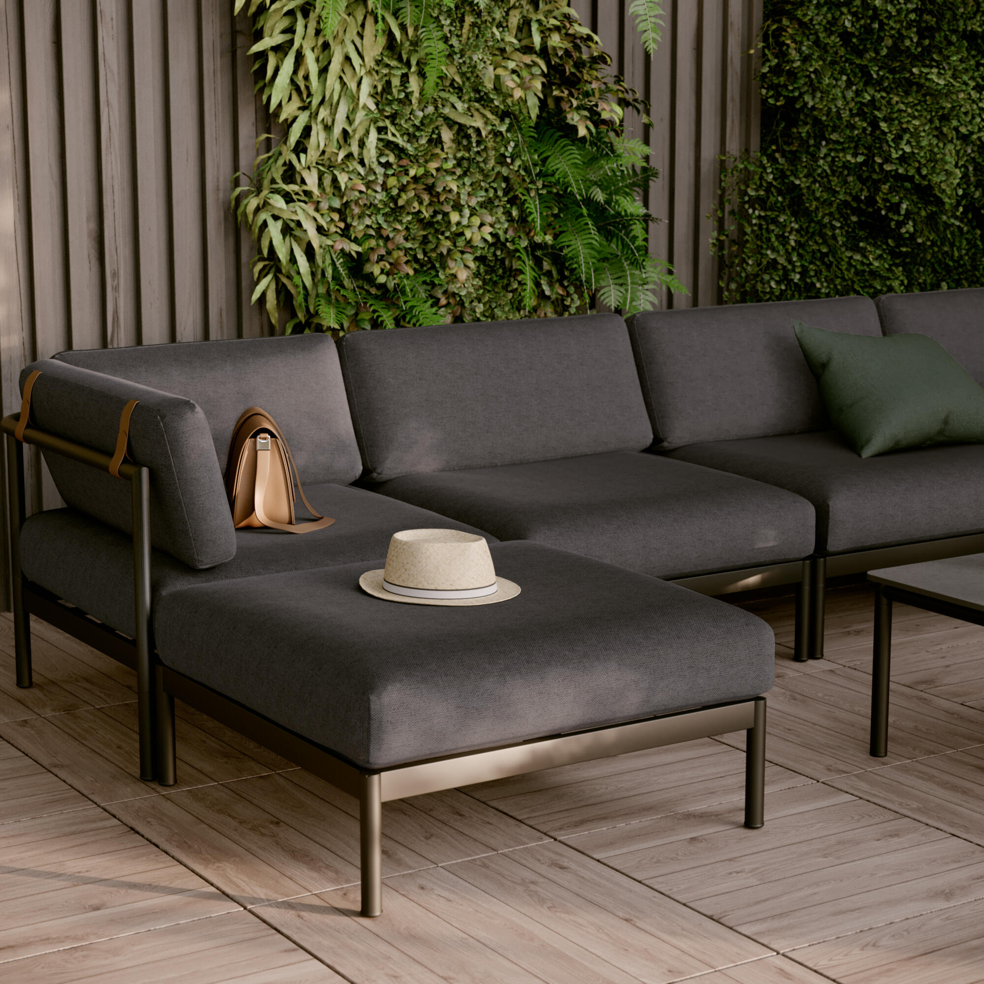 Módulo sofá de jardim com almofada preto Idunn Naterial - 6