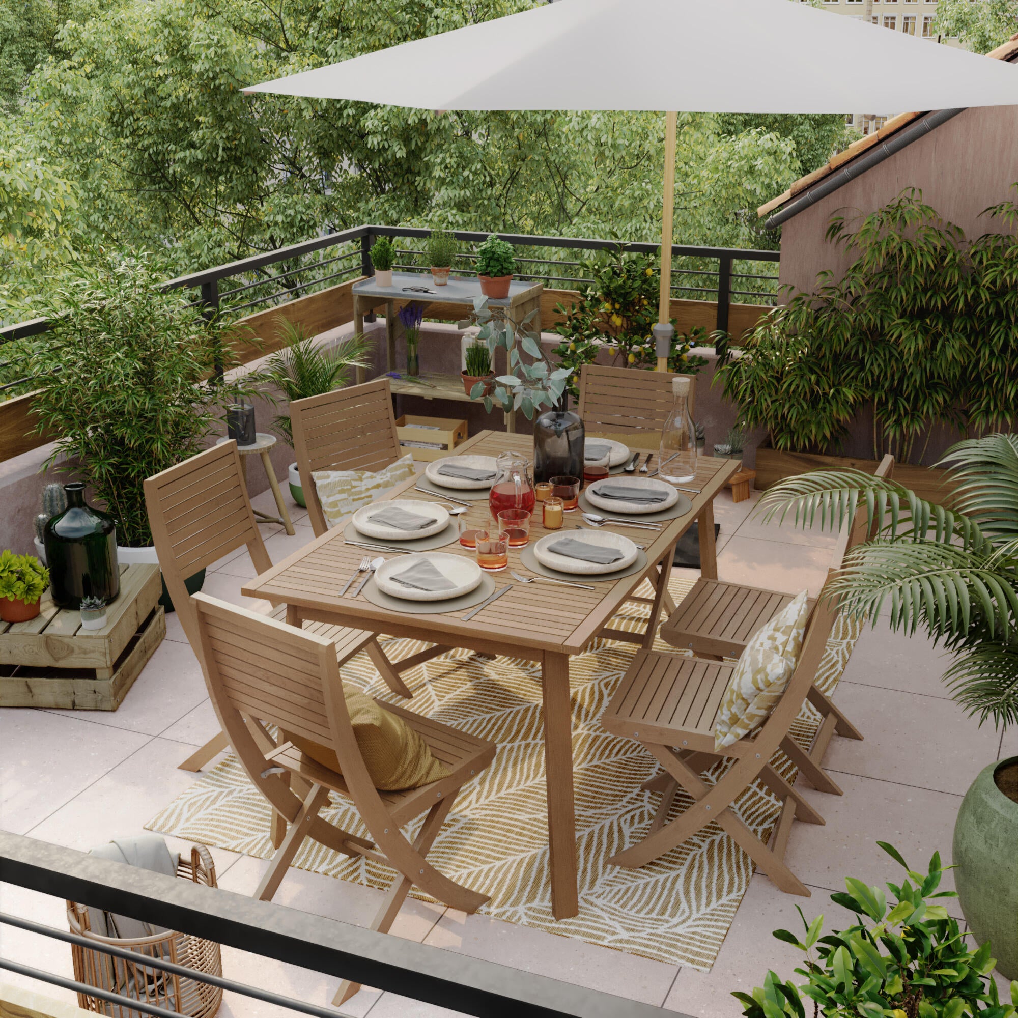 Mesa de jardín extensible de madera Solis marrón de 150/200x75x90 cm - 22