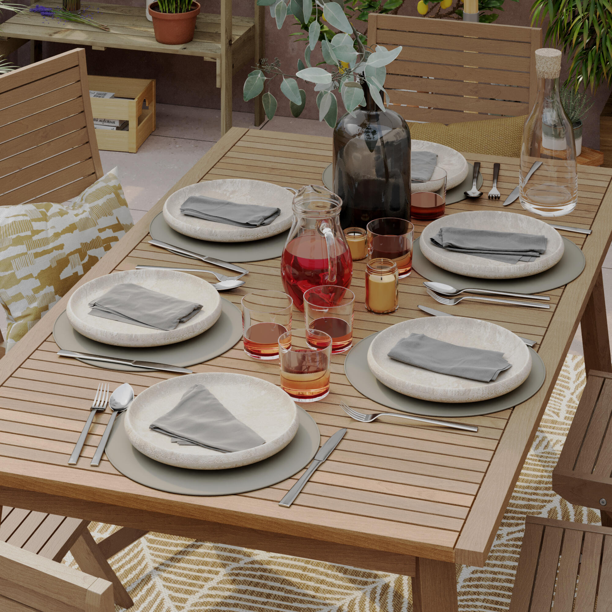 Mesa de jardín extensible de madera Solis marrón de 150/200x75x90 cm - 7