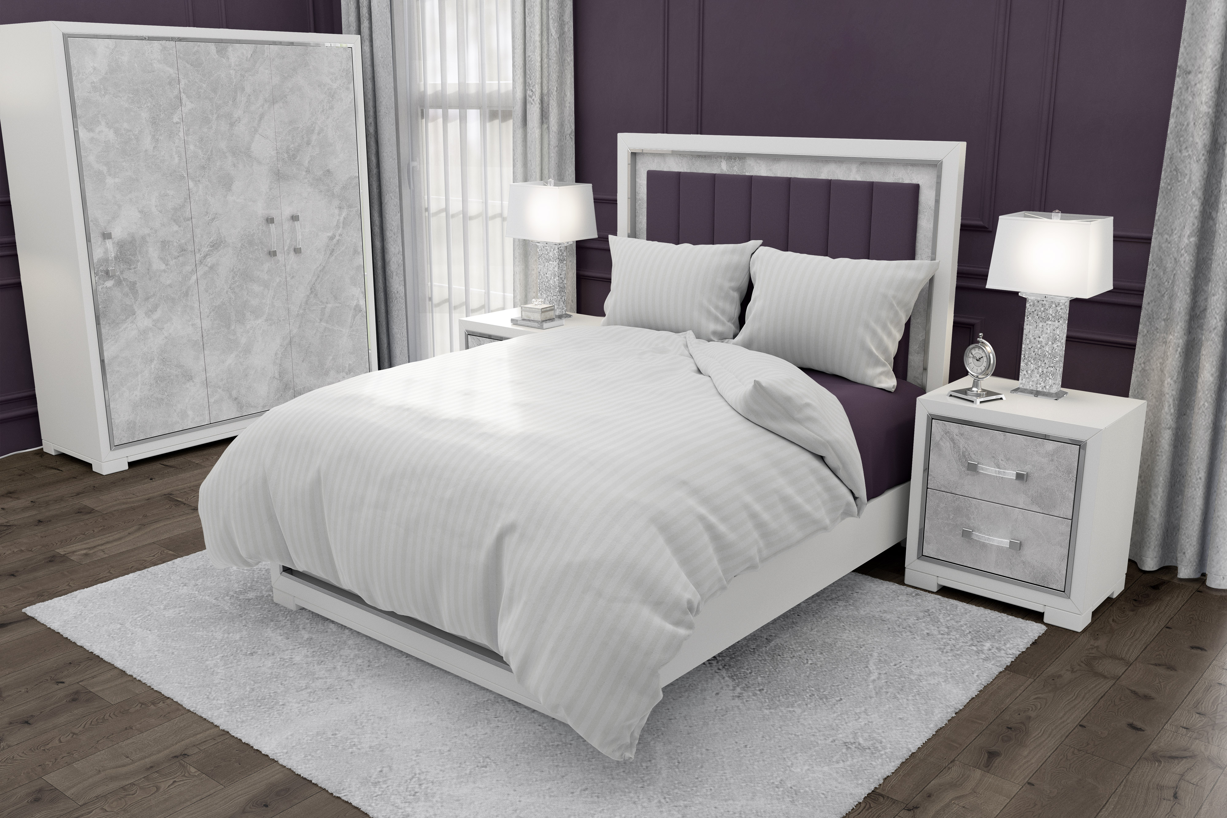 Pościel 160 x 200 cm adamszkowa Fashion Prążek biała - 3