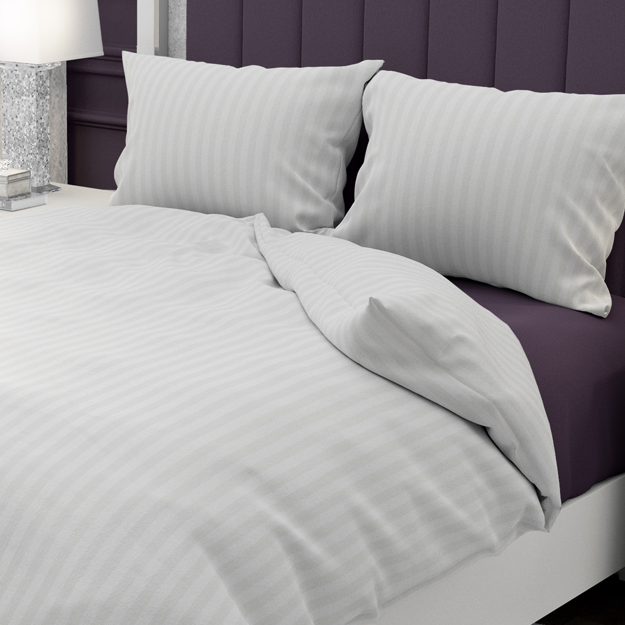 Pościel 160 x 200 cm adamszkowa Fashion Prążek biała - 2