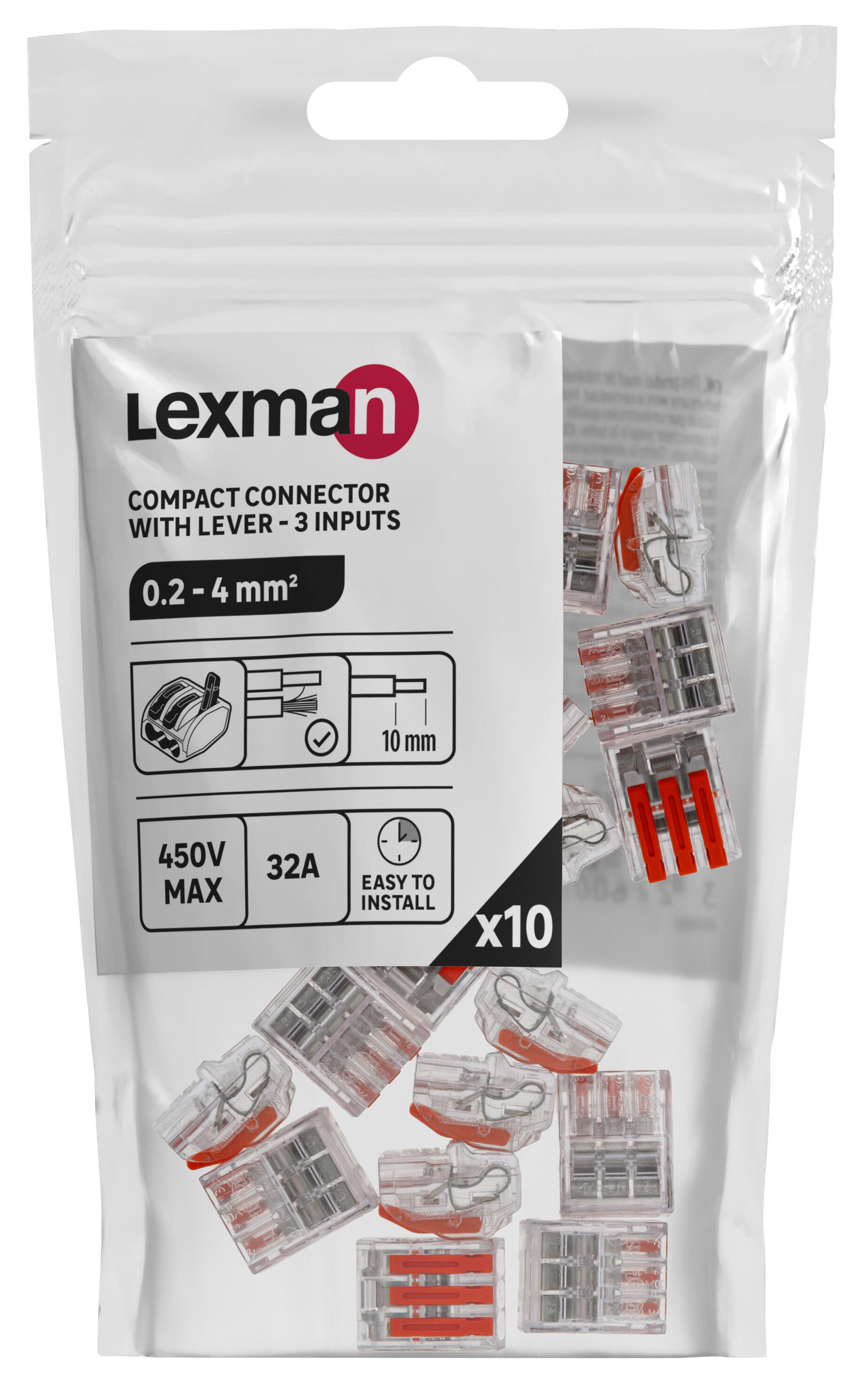 Szybkozłączka automatyczna elektryczna 3x0,2-4 mm 10 sztuk LEXMAN - 4