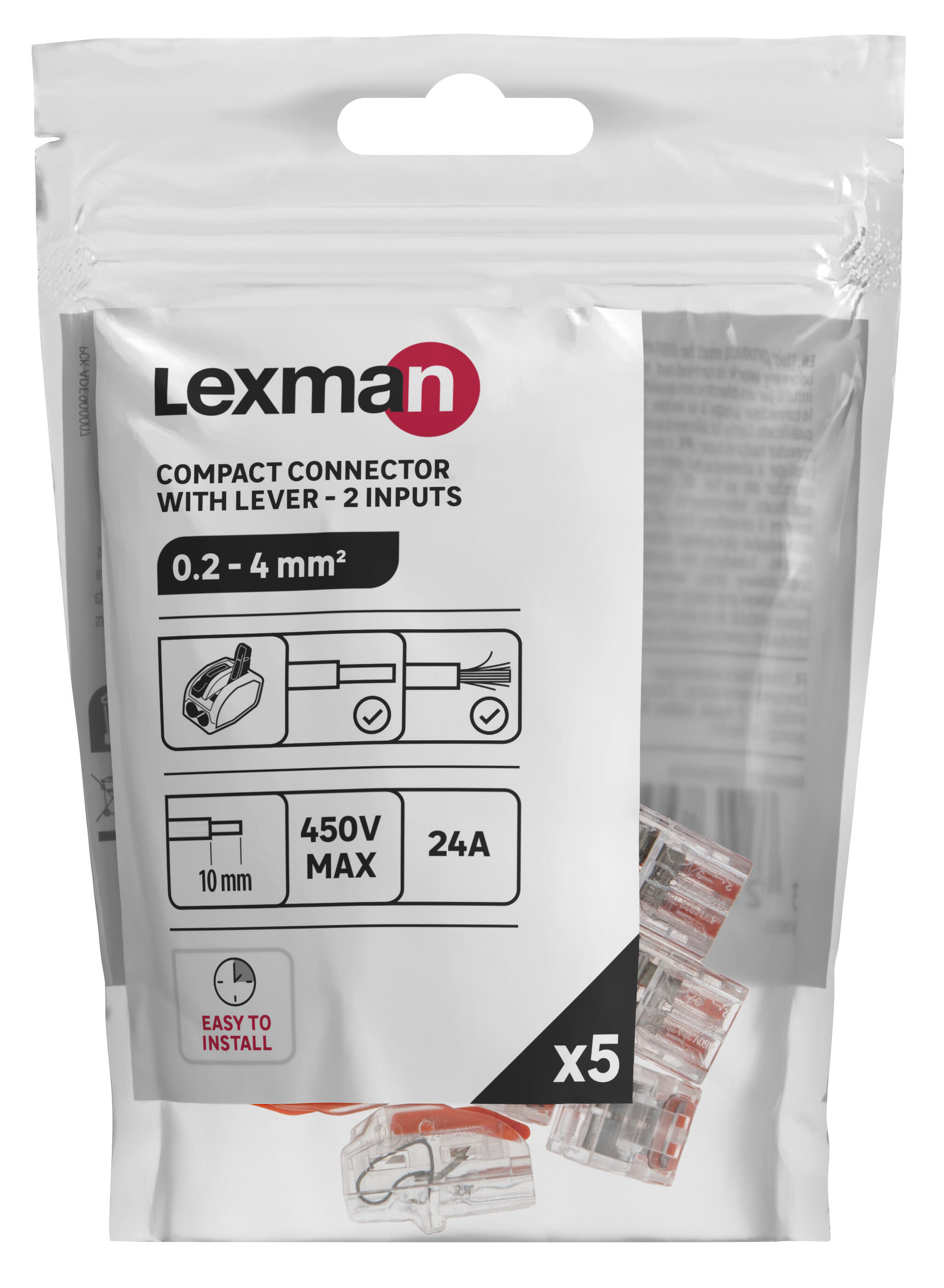 Szybkozłączka automatyczna elektryczna 2x0,2-4 mm 5 sztuk LEXMAN - 4