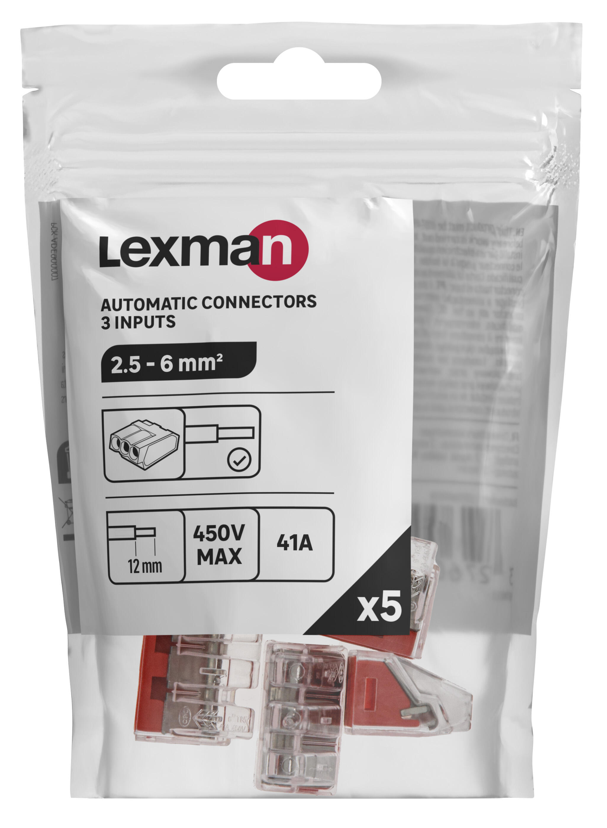 Lot de 5 bornes automatiques, 6mm² pour rigide LEXMAN 3 FILS - 2