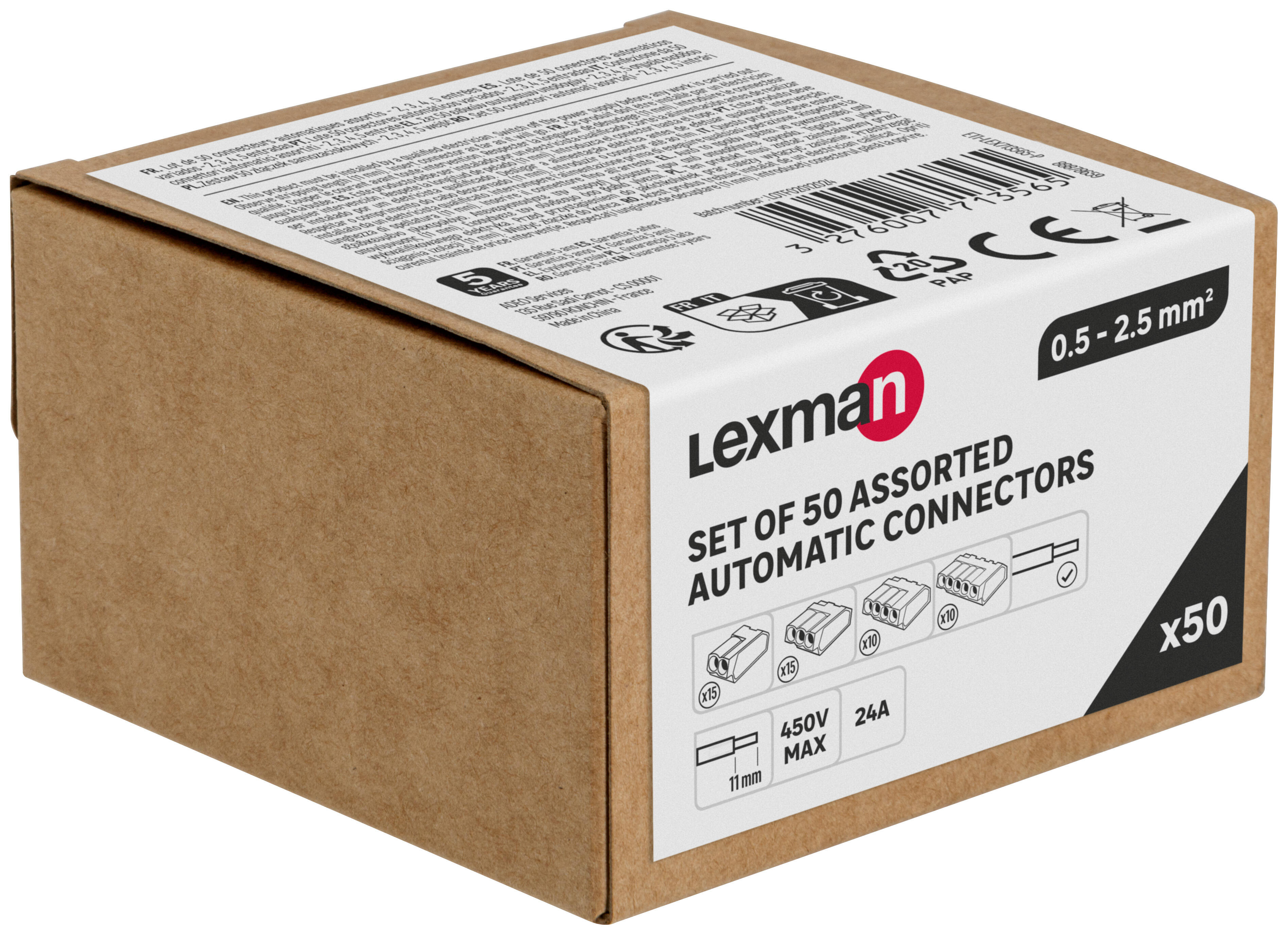 Assortiment de 50 bornes automatiques, 2.5mm² pour rigide LEXMAN - 4