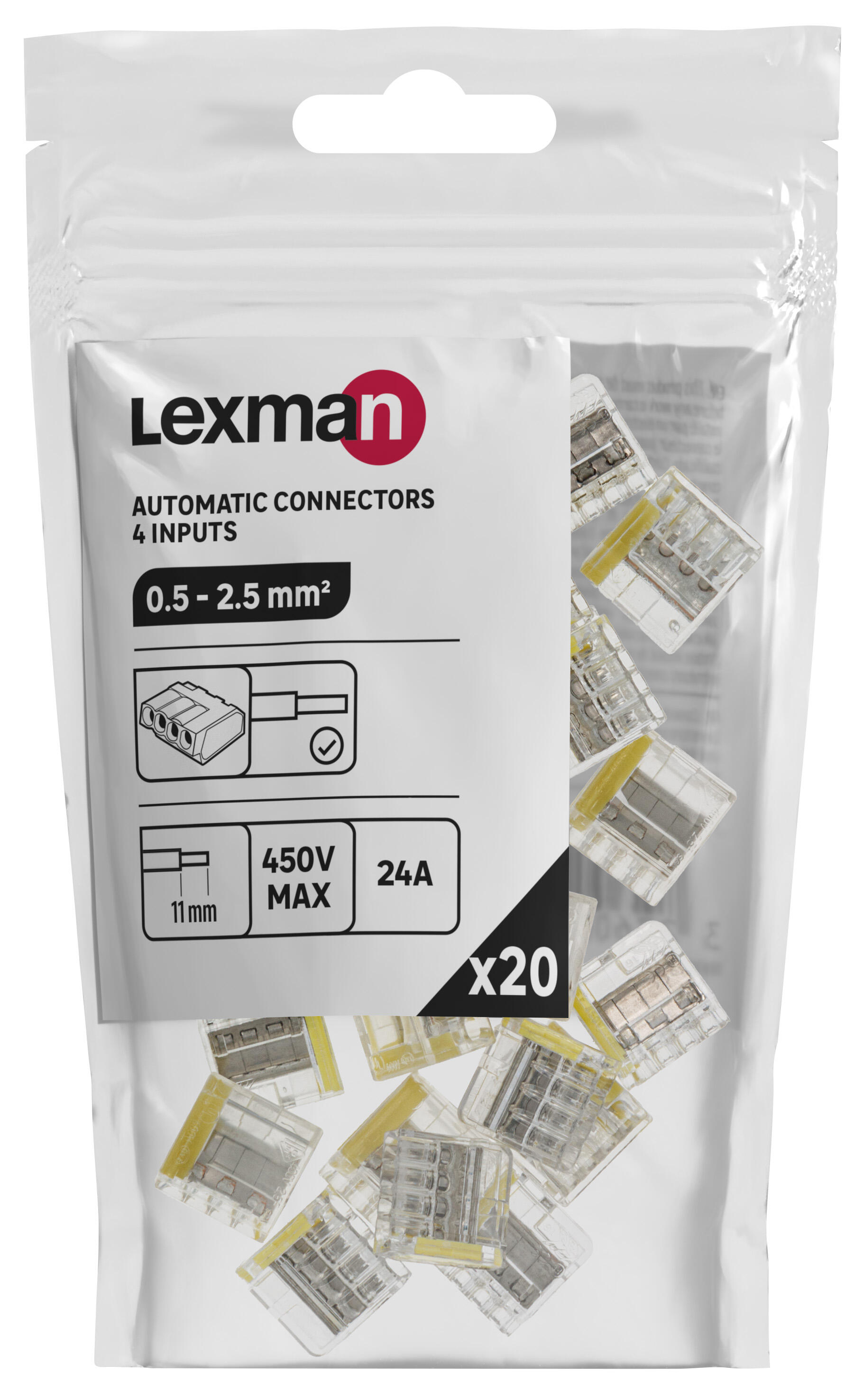 Lot de 20 bornes automatiques, 2.5mm² pour rigide LEXMAN 4 FILS - 3