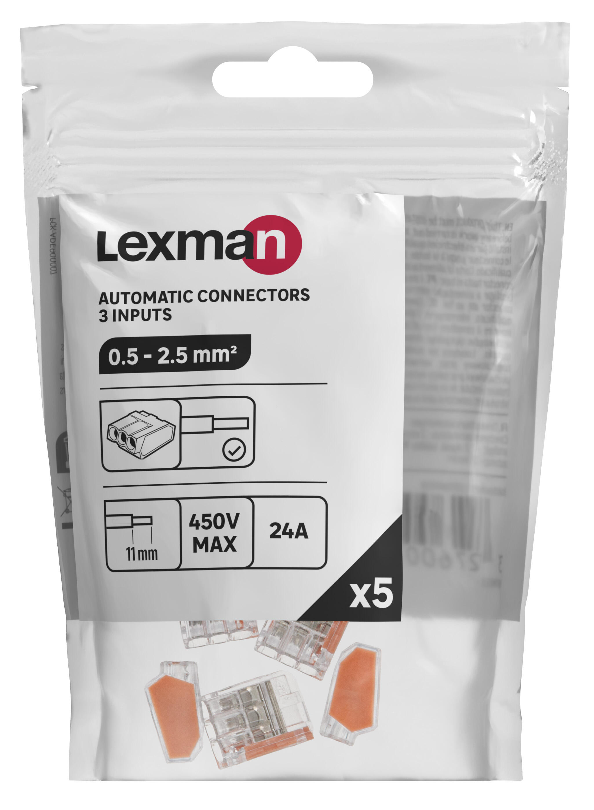 Szybkozłączka automatyczna 3 x 0,5-2,5 mm 5 sztuk LEXMAN - 3