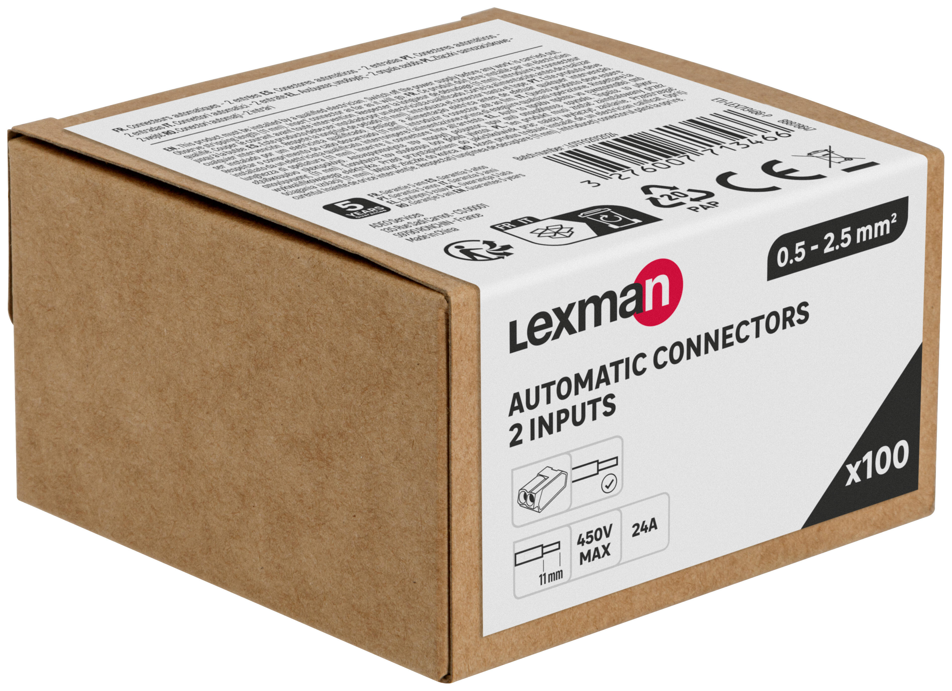 Szybkozłączka automatyczna 2 x 0,5-2,5 mm 100 sztuk LEXMAN