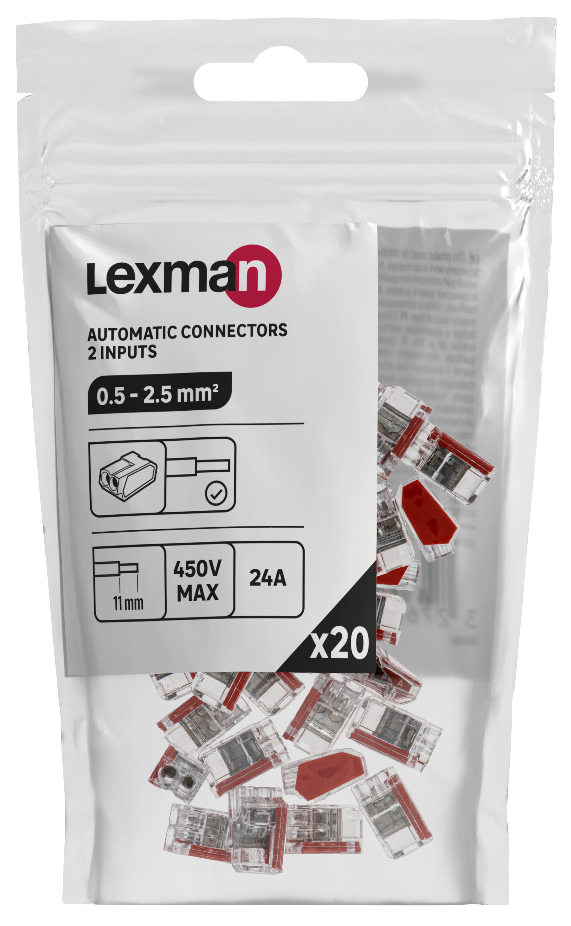 Lot de 20 bornes automatiques, 2.5mm² pour rigide LEXMAN 2 FILS - 4