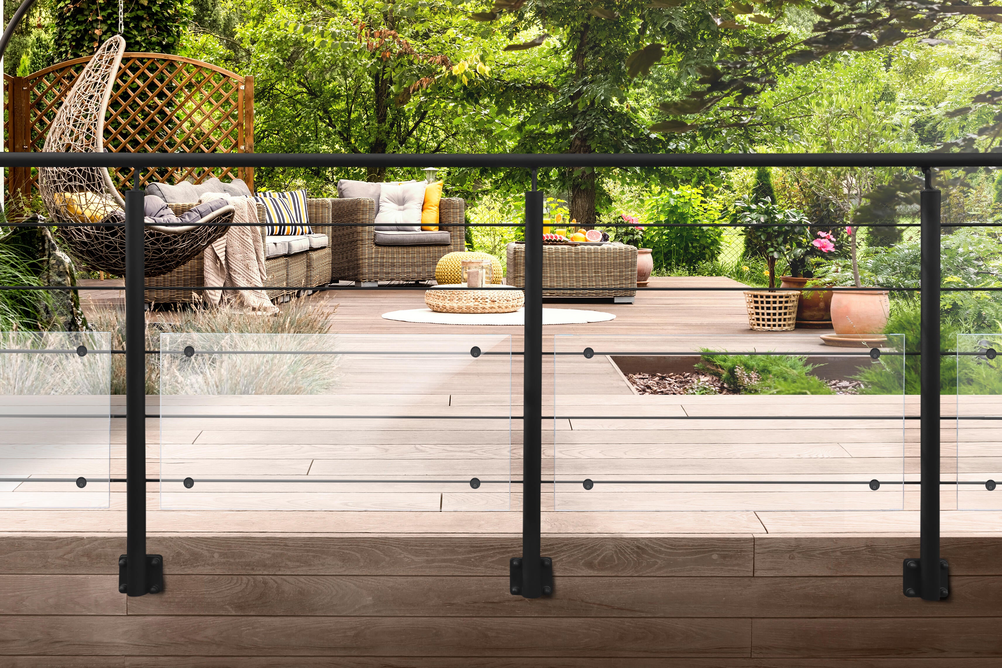 Balaustra in kit BURGER Opalu Full Black in alluminio nero, corrimano in alluminio nero, L 200 cm fissaggio a parete - 2