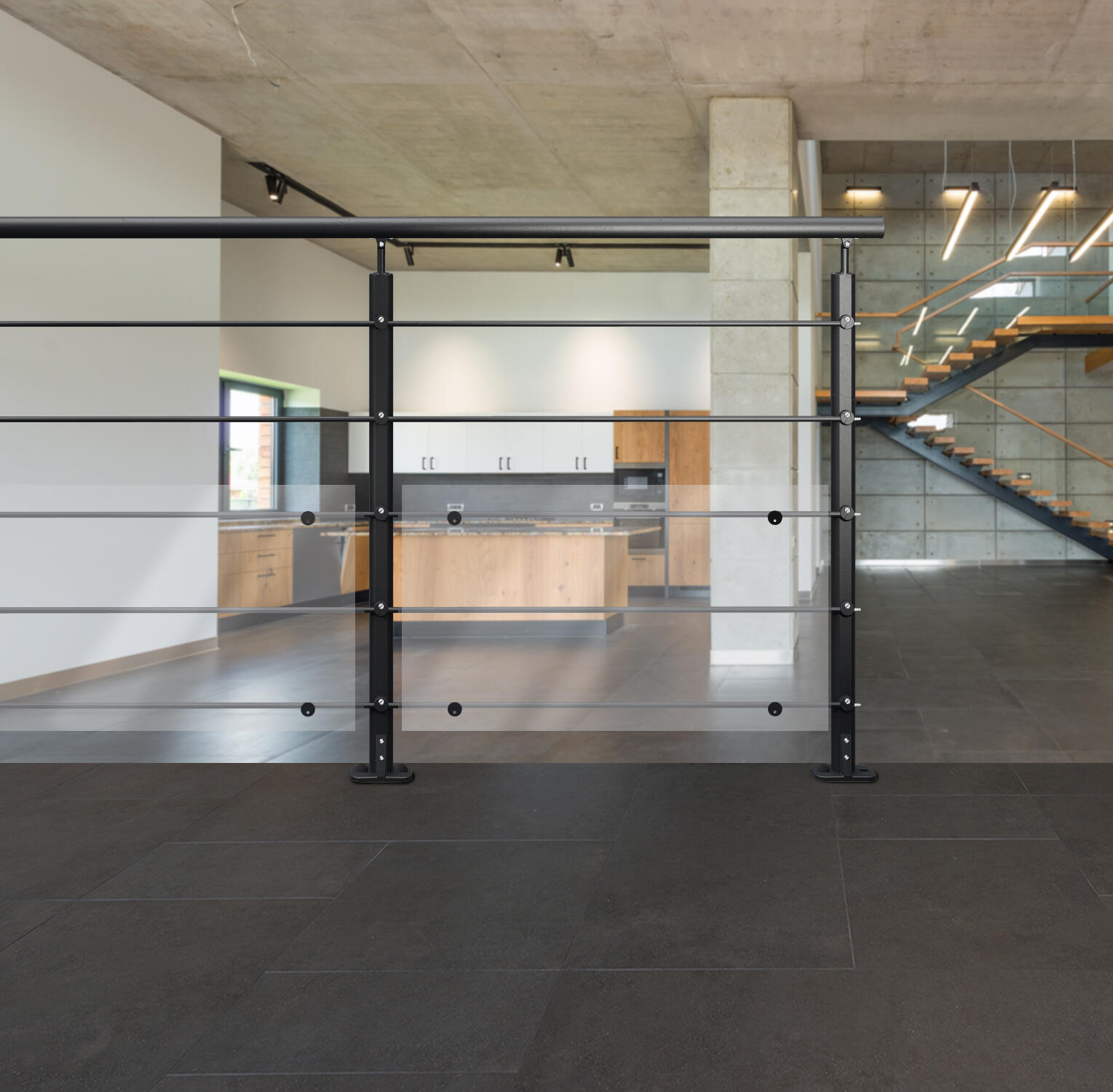 Balaustra in kit BURGER Opalu Full black in alluminio nero, corrimano in alluminio nero, L 200 cm fissaggio a pavimento - 3