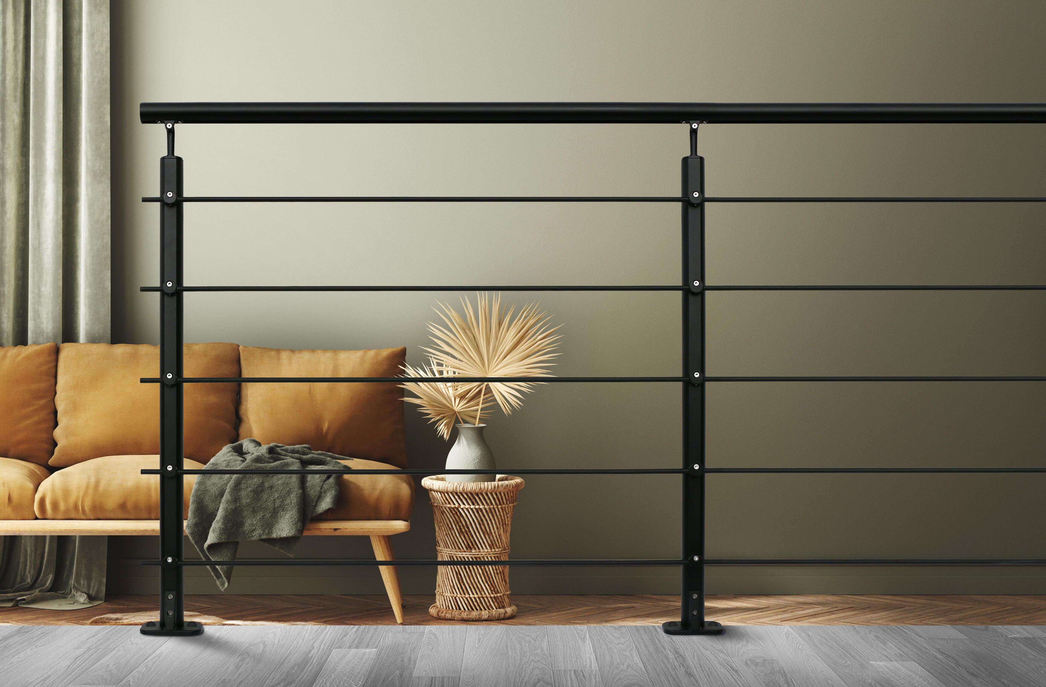Balaustra in kit BURGER Opalu Full black in alluminio nero, corrimano in alluminio nero, L 200 cm fissaggio a pavimento - 2