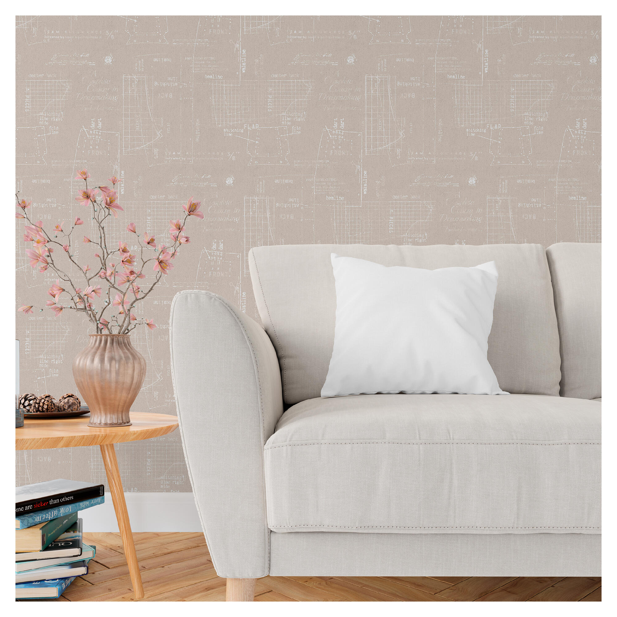 Papel pintado vinílico patrón beige 0,53x10 metros