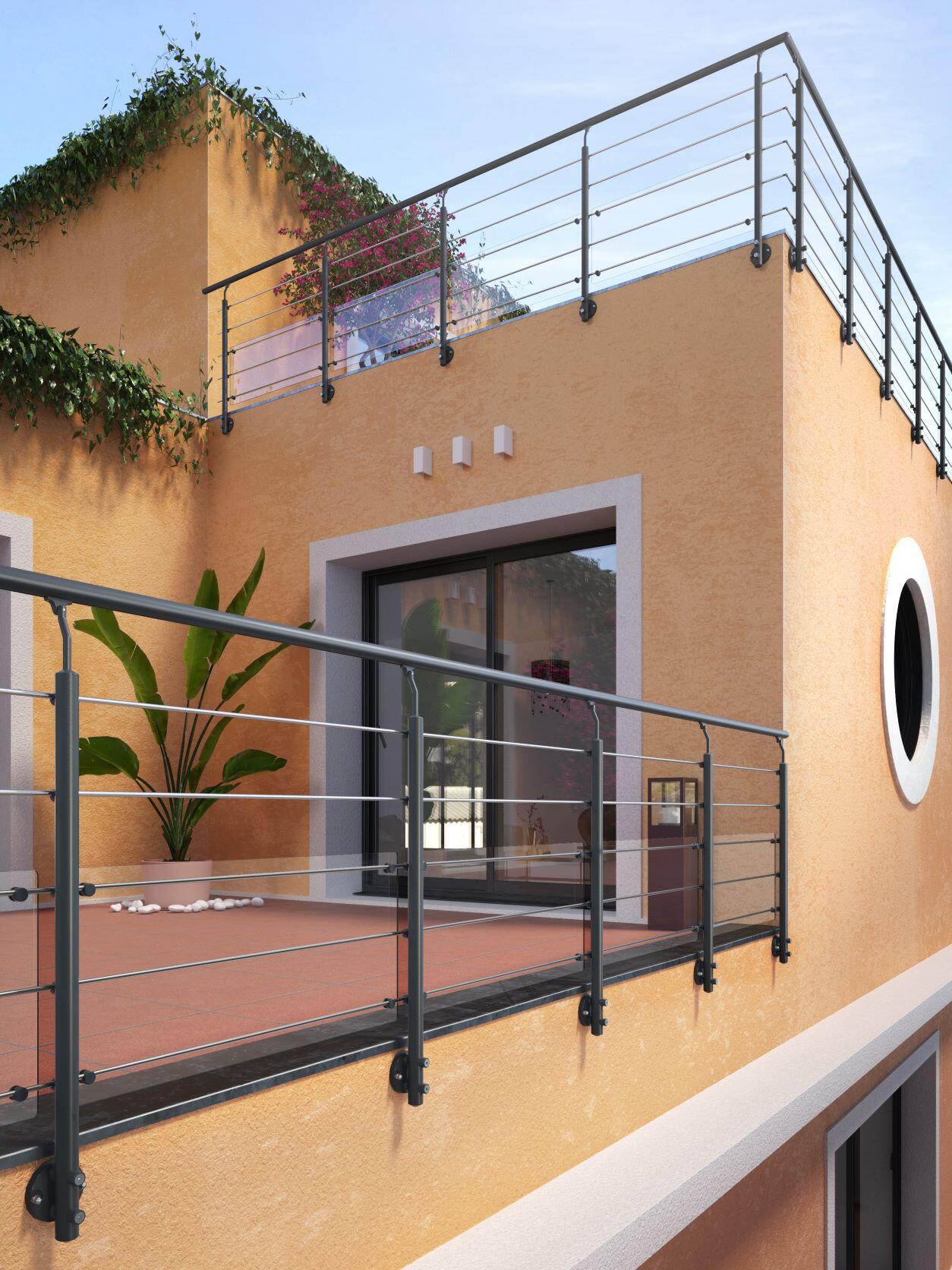 Kit garde-corps Obapi gris foncé, fixation latérale, L. 2m - 8