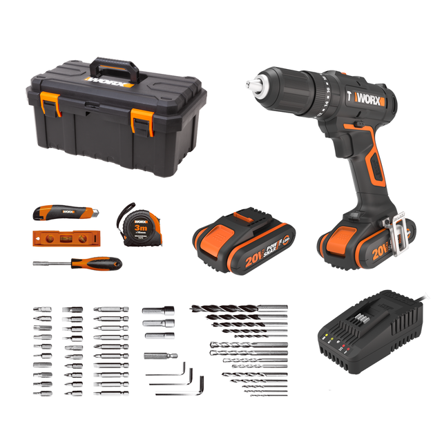 Taladro percutor a batería WORX 20V Brushless - 2 baterias - Maletín - POWERSHARE