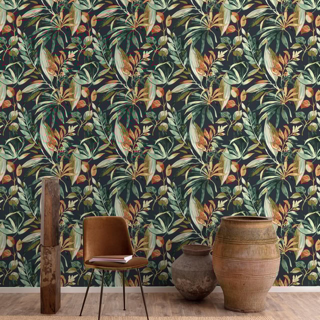 Papier peint intissé Inky palms orange