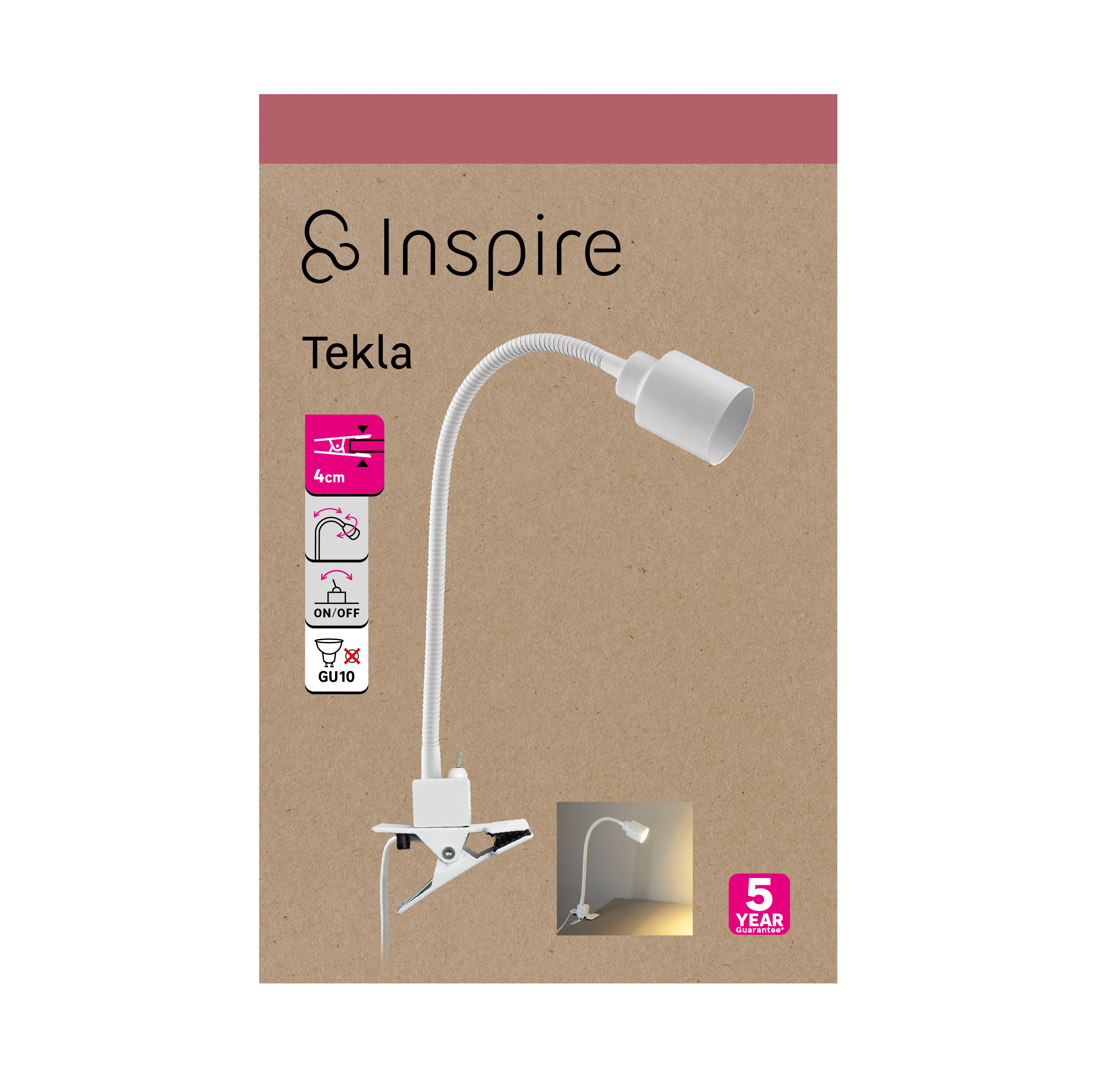 Lampe de bureau à pince Tekla, pvc, blanc, H.42 cm INSPIRE, GU10 - 11