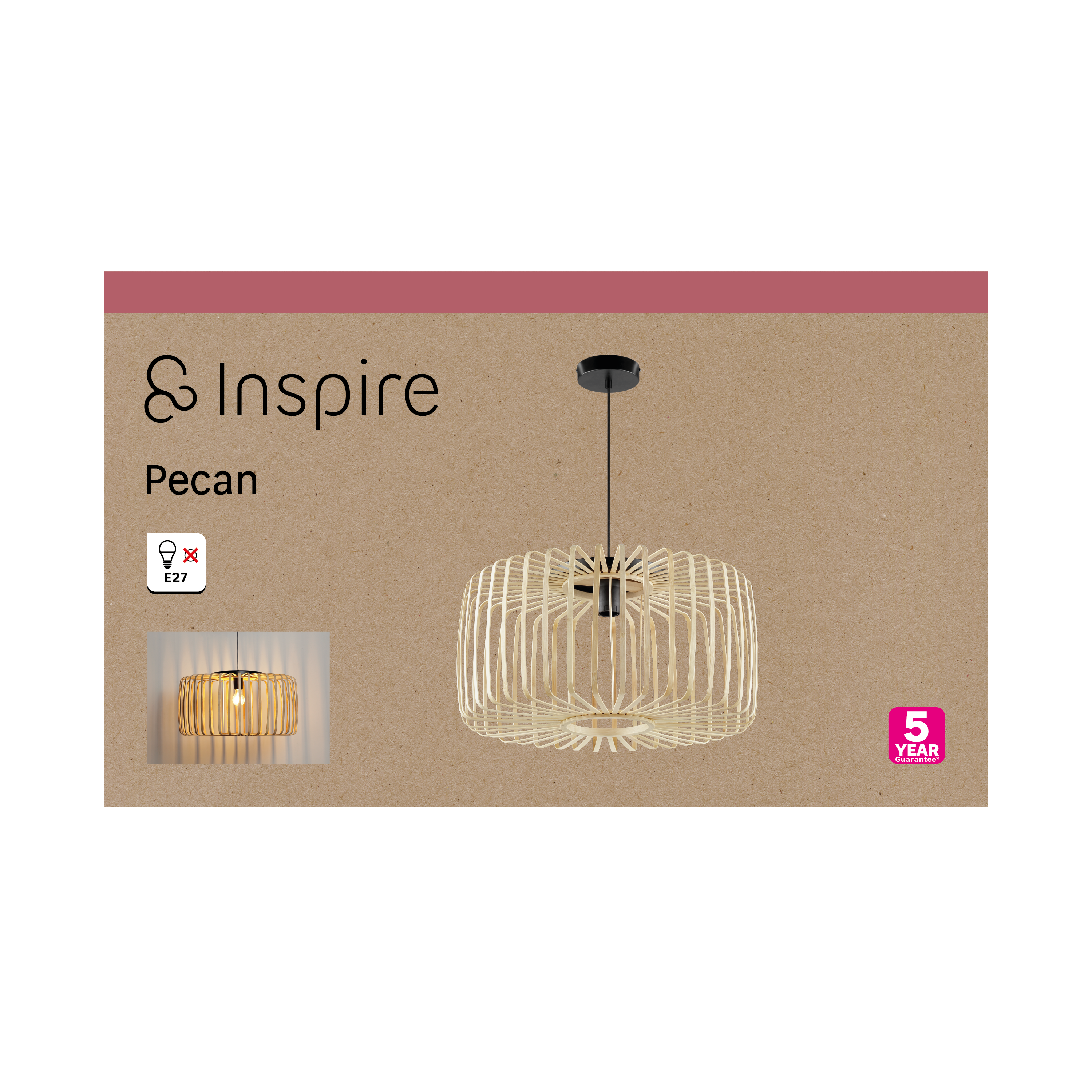 Lampadario Natura Pecan beige paralume beige E27 Ø55cm INSPIRE - 16