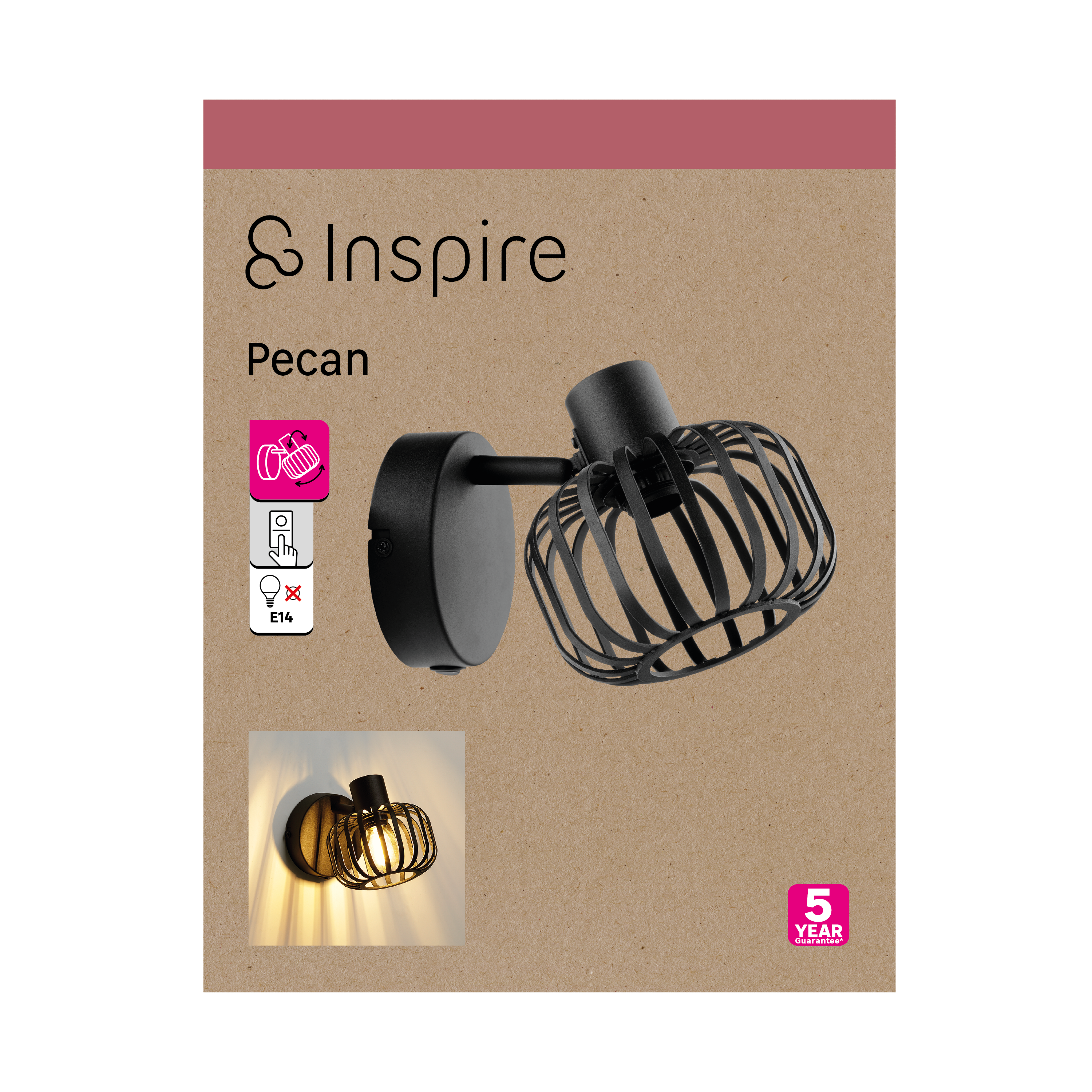 Spot Pecan metal, acier noir, E14, INSPIRE - 11