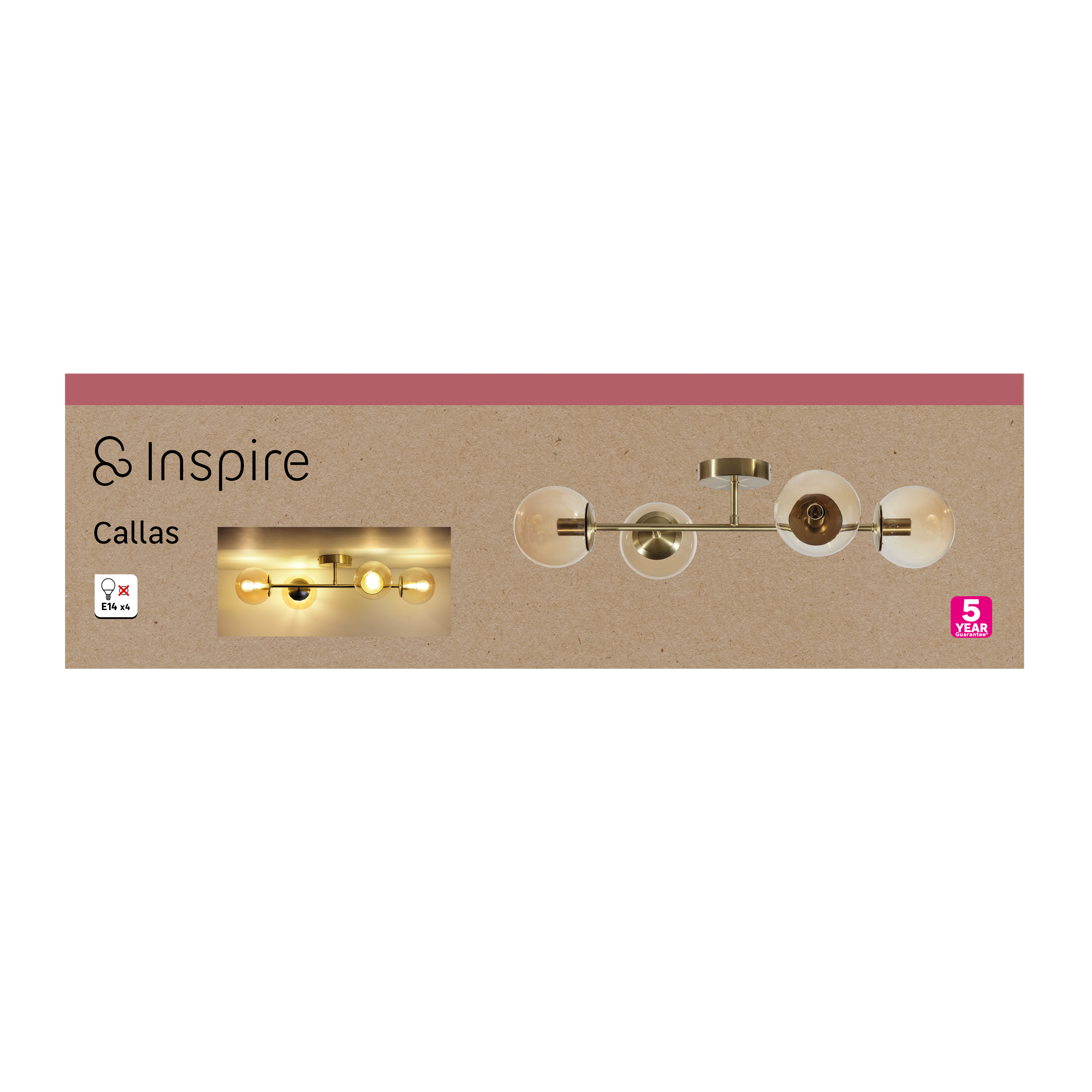 Plafoniera glamour Callas Ø 17 cm dorato IP20, 4XE14 INSPIRE - 16