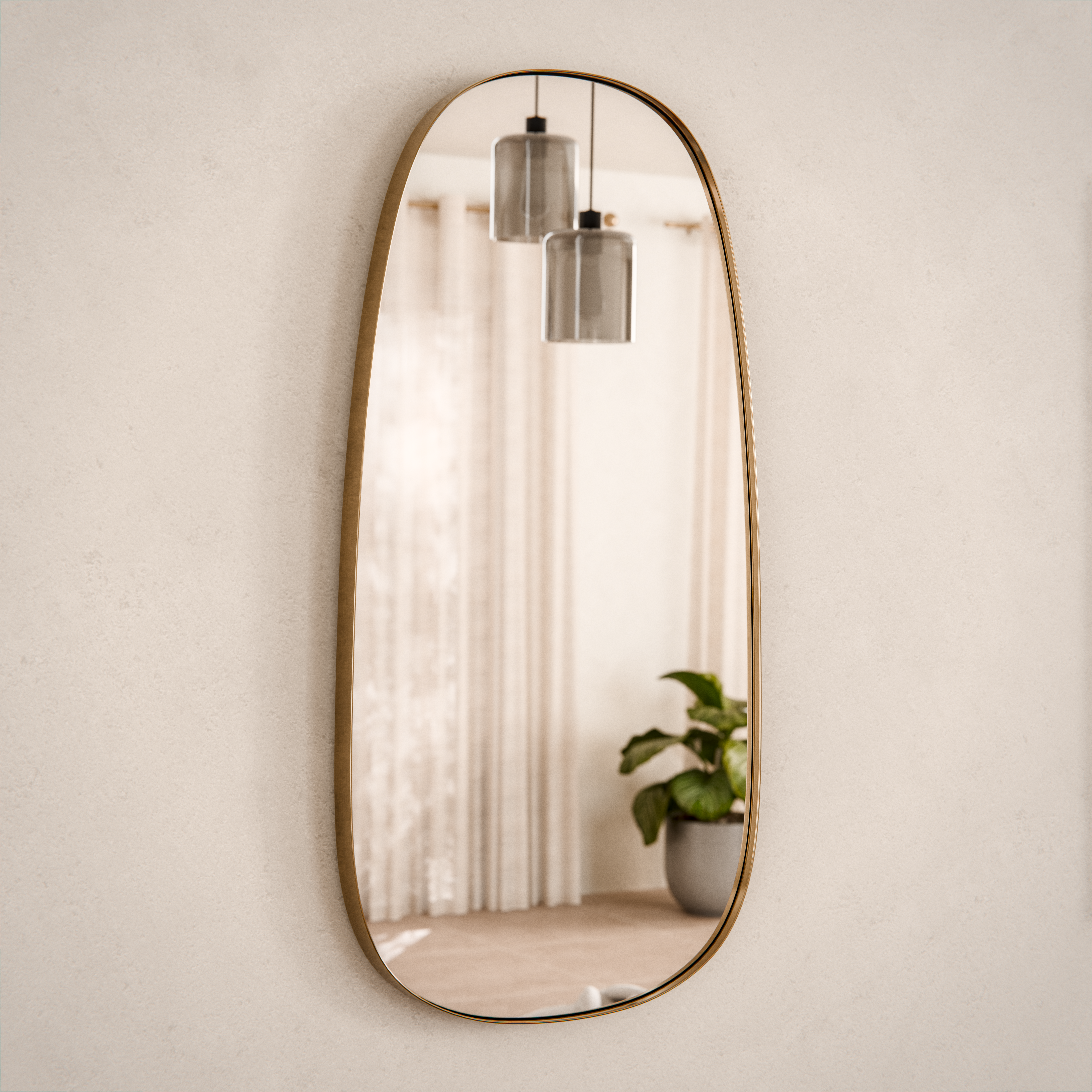 Espejo enmarcado de pared ovalado Glam metal latón brillante INSPIRE de 40 x 78 cm - 2
