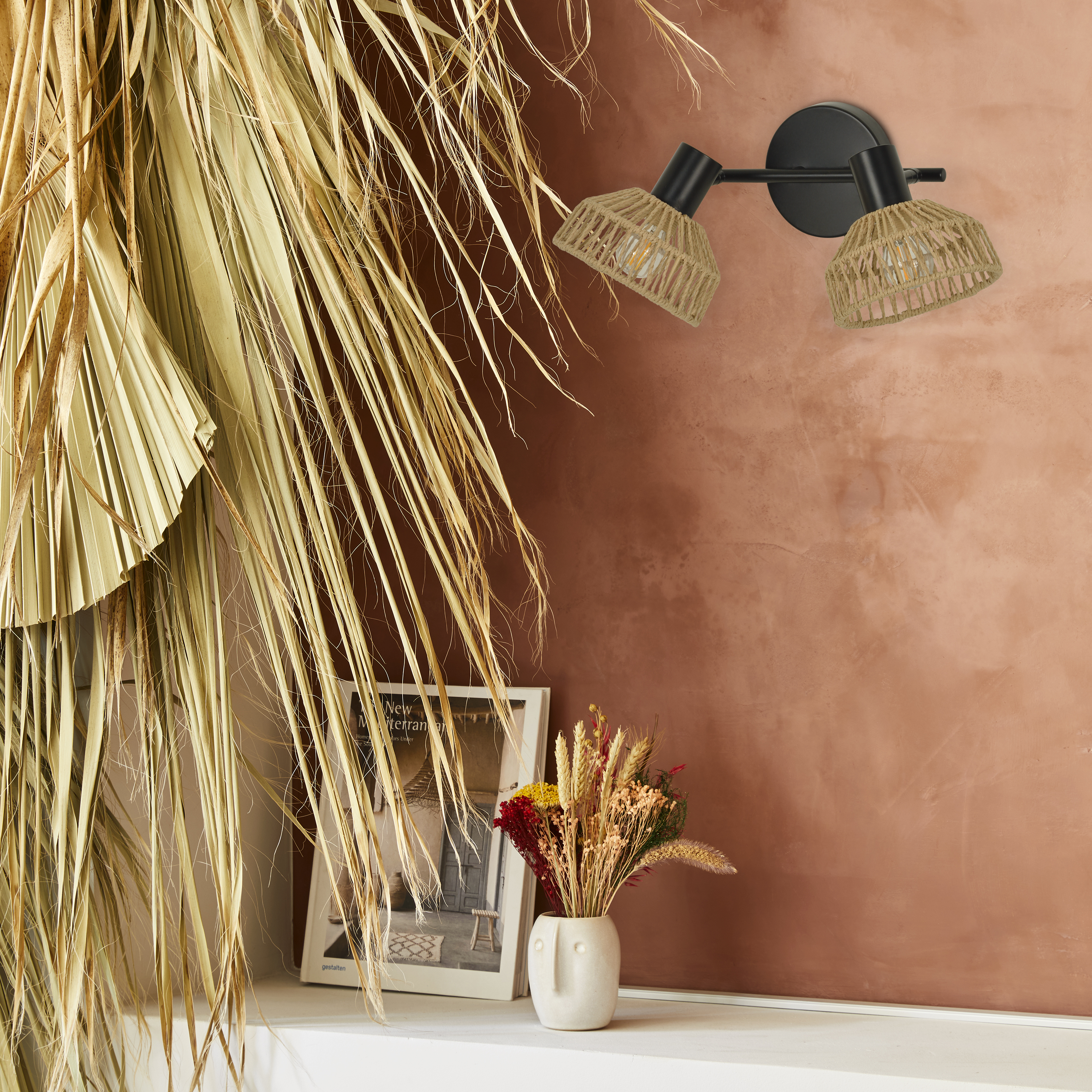 Rampe de 2 spots, E14, acier/corde, Mikona, INSPIRE - 2