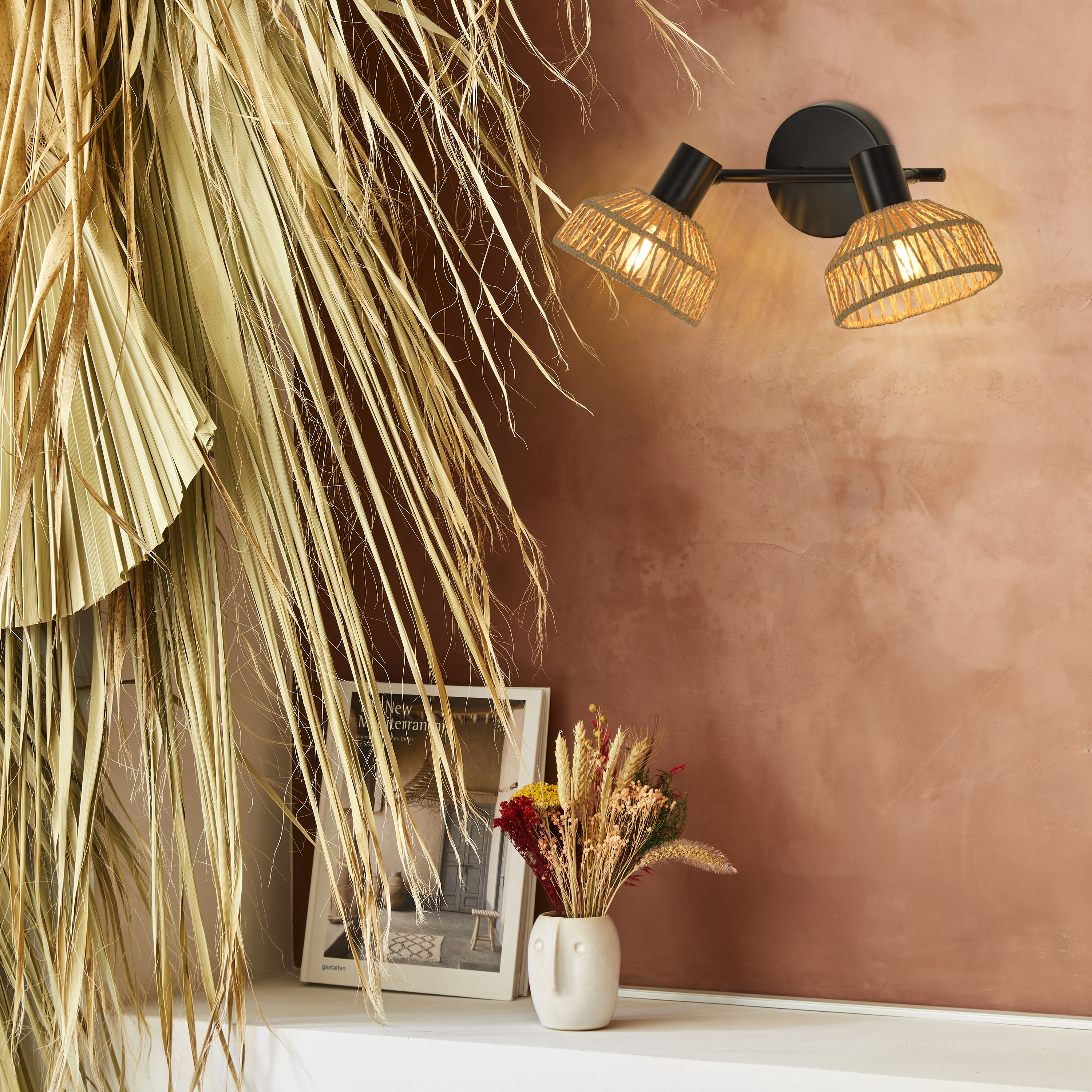 Rampe de 2 spots, E14, acier/corde, Mikona, INSPIRE - 3