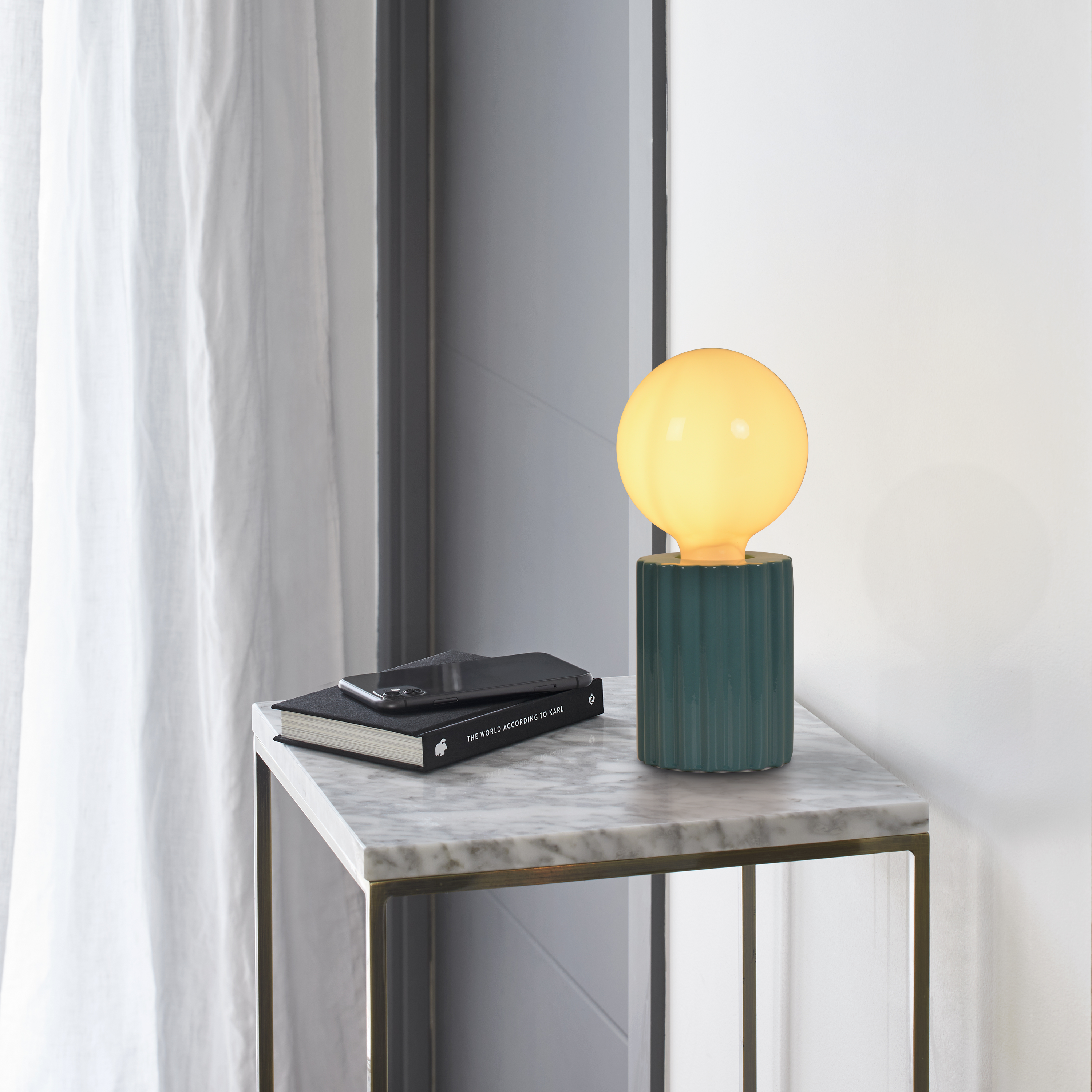 Lámpara de mesa compatible con casquillo E27 Tyamo INSPIRE con estructura cerámica azul claro pantalla de cerámica alimentación a red - 9