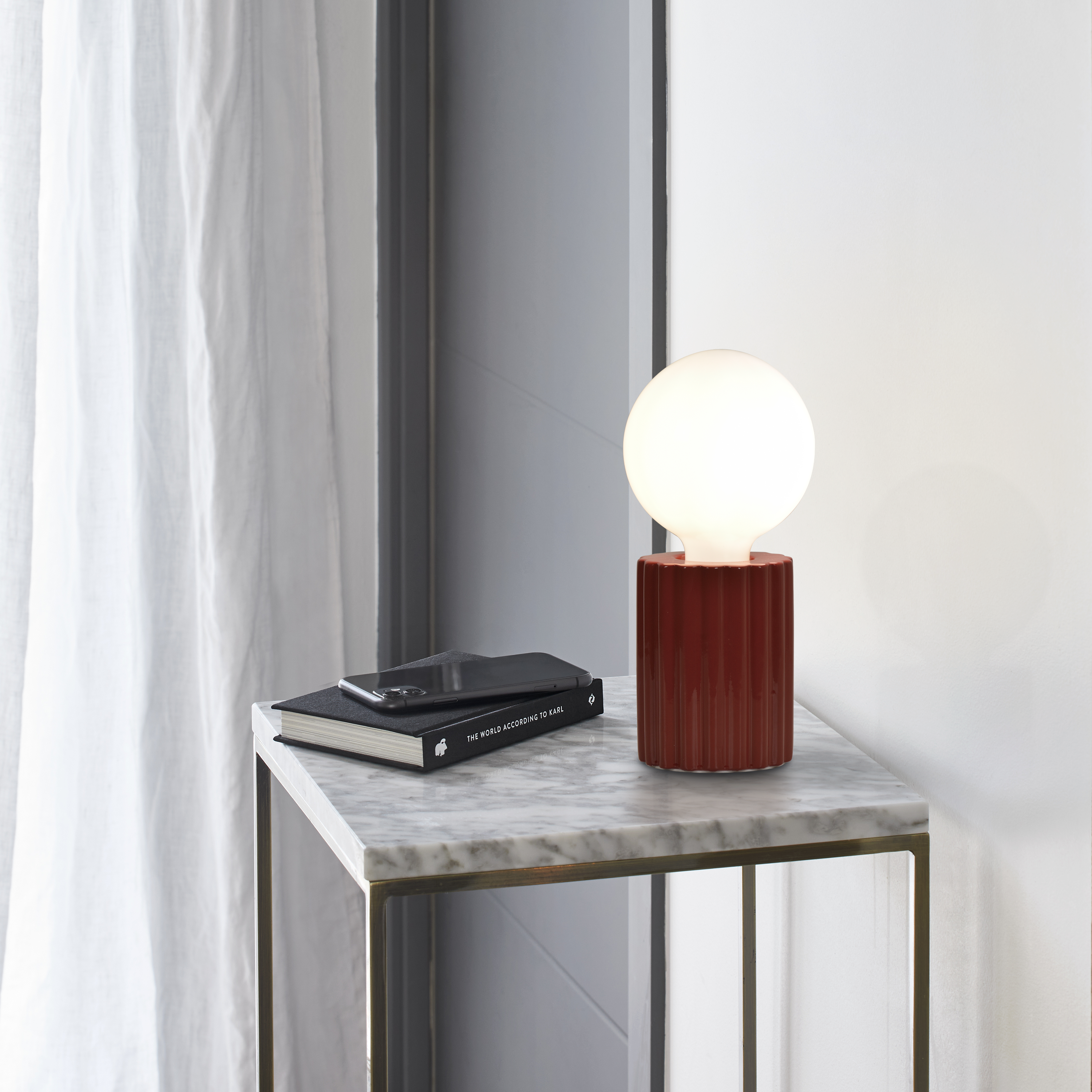 Lámpara de mesa compatible con casquillo E27 Tyamo INSPIRE con estructura cerámica roja pantalla de cerámica alimentación a red - 2