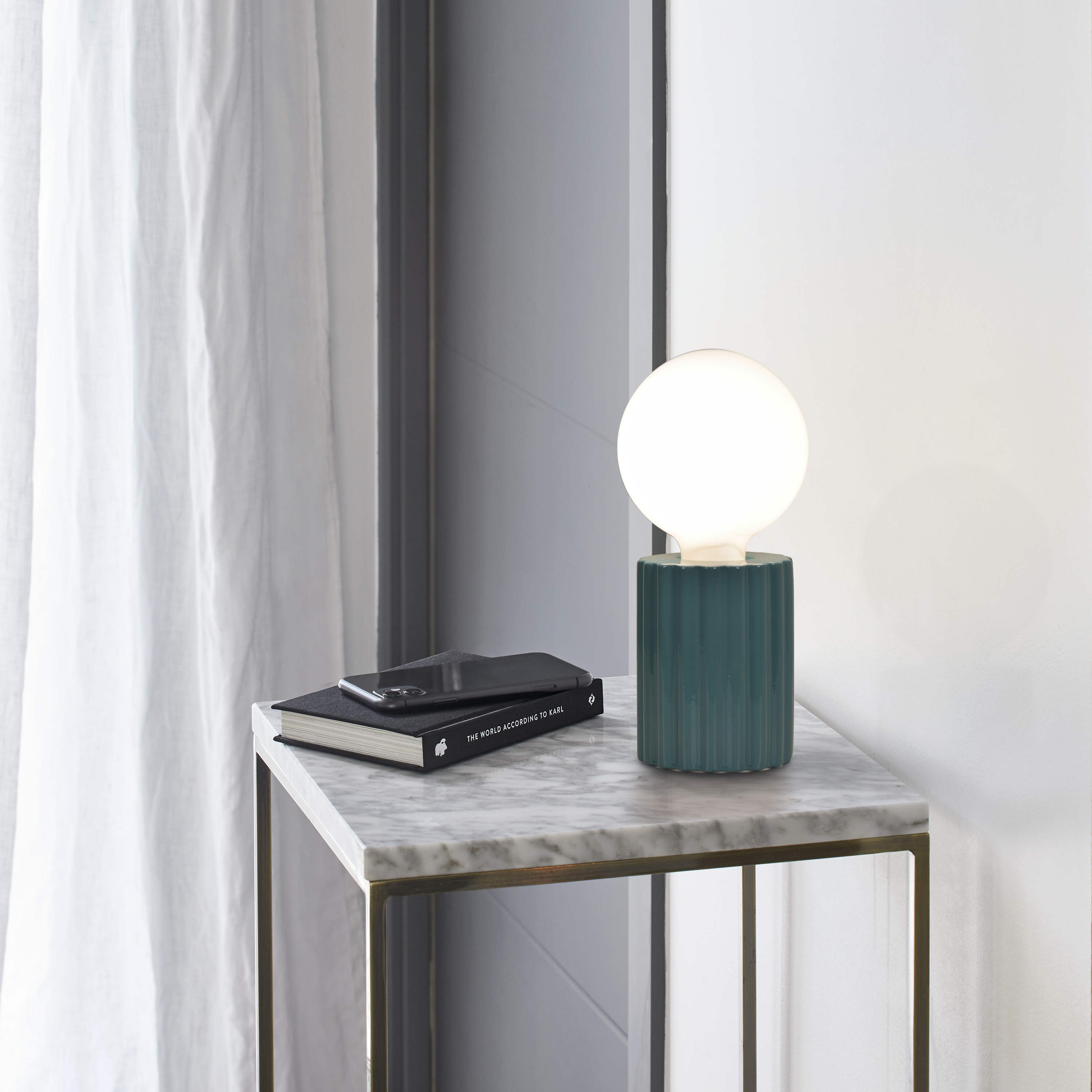 Lámpara de mesa compatible con casquillo E27 Tyamo INSPIRE con estructura cerámica azul claro pantalla de cerámica alimentación a red - 2