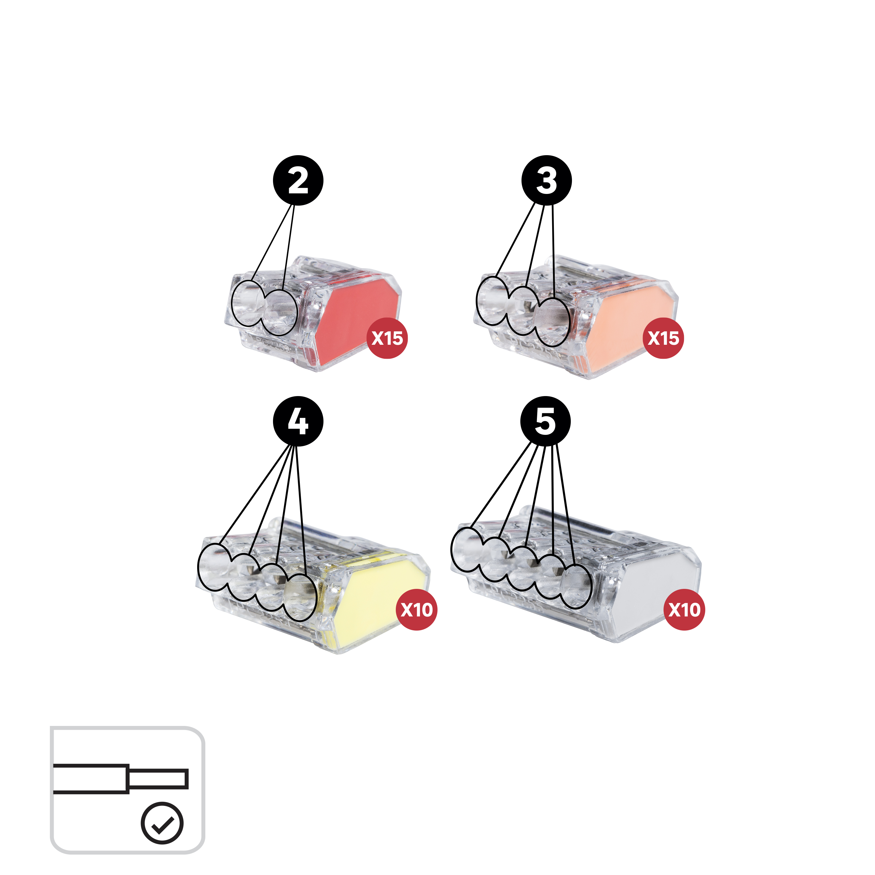 Assortiment de 50 bornes automatiques, 2.5mm² pour rigide LEXMAN - 3