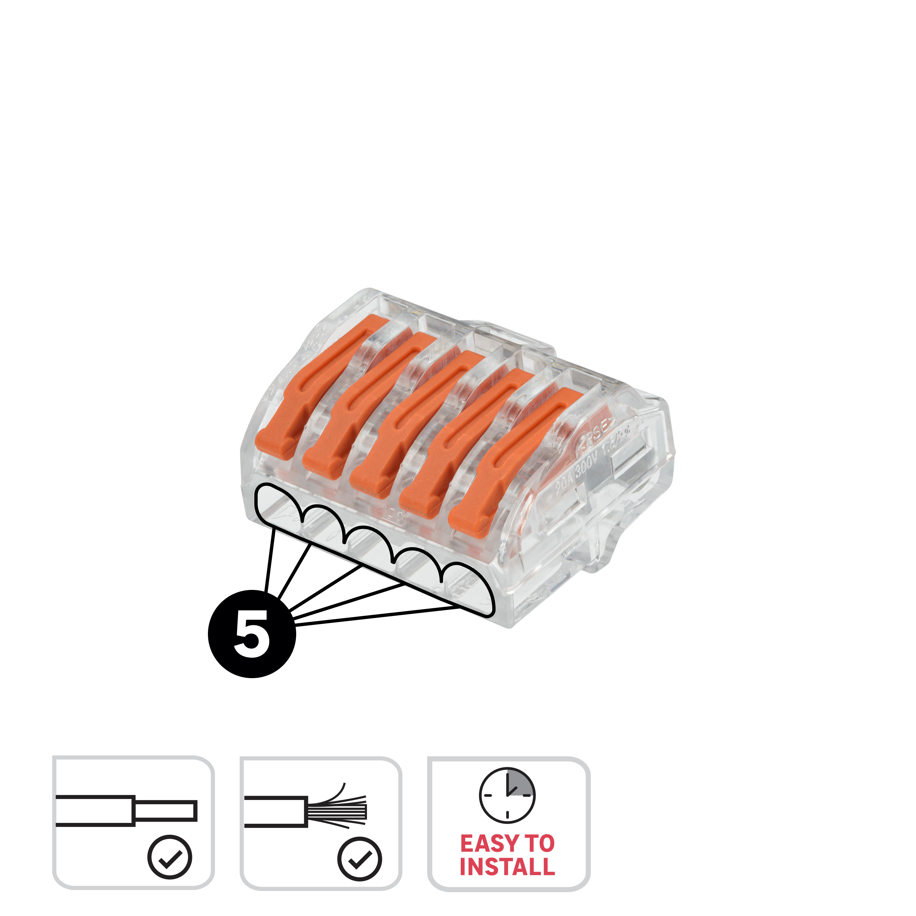 Lot de 40 minibornes à levier, 4mm² pour rigide et souple LEXMAN 5 FILS - 2