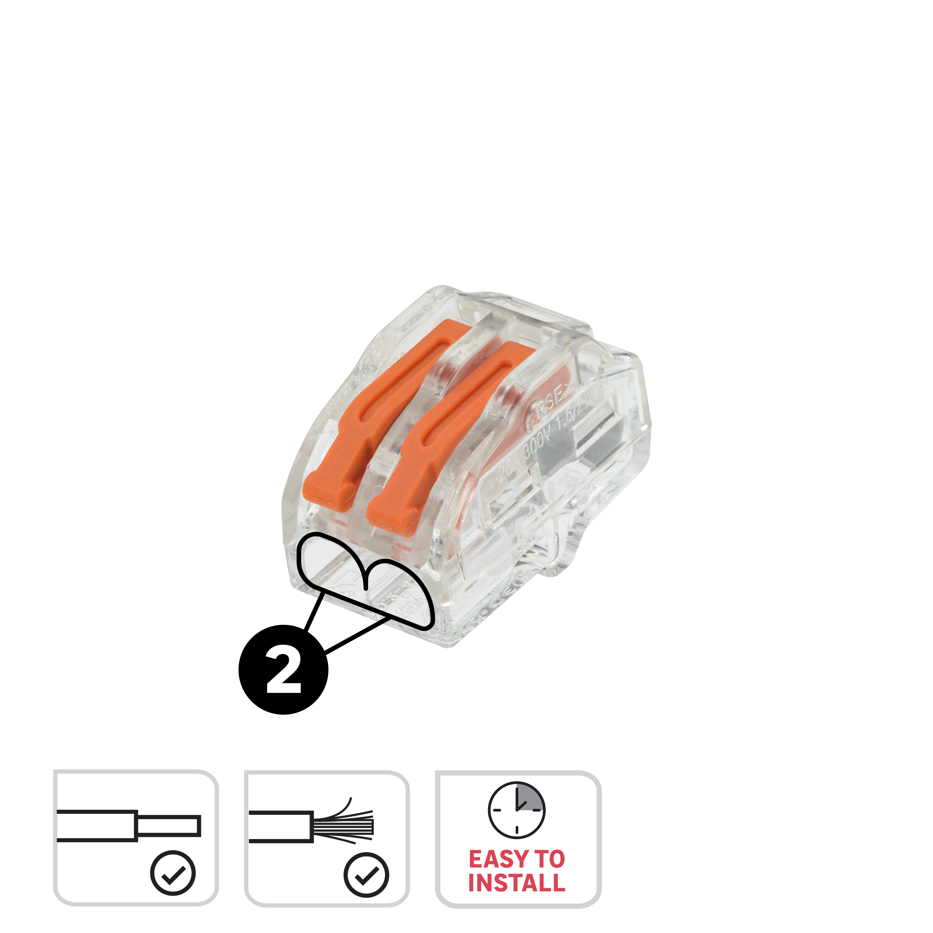 Lot de 50 minibornes à levier, 4mm² pour rigide et souple LEXMAN 2 FILS - 2